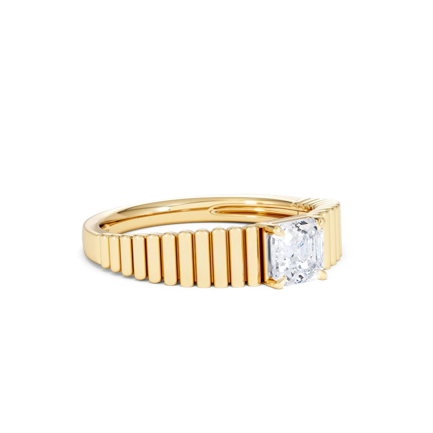 Flute 0.50ct Assher Cut Lab Grown Diamond Solitaire Ring 18K Yellow Gold - Image 17