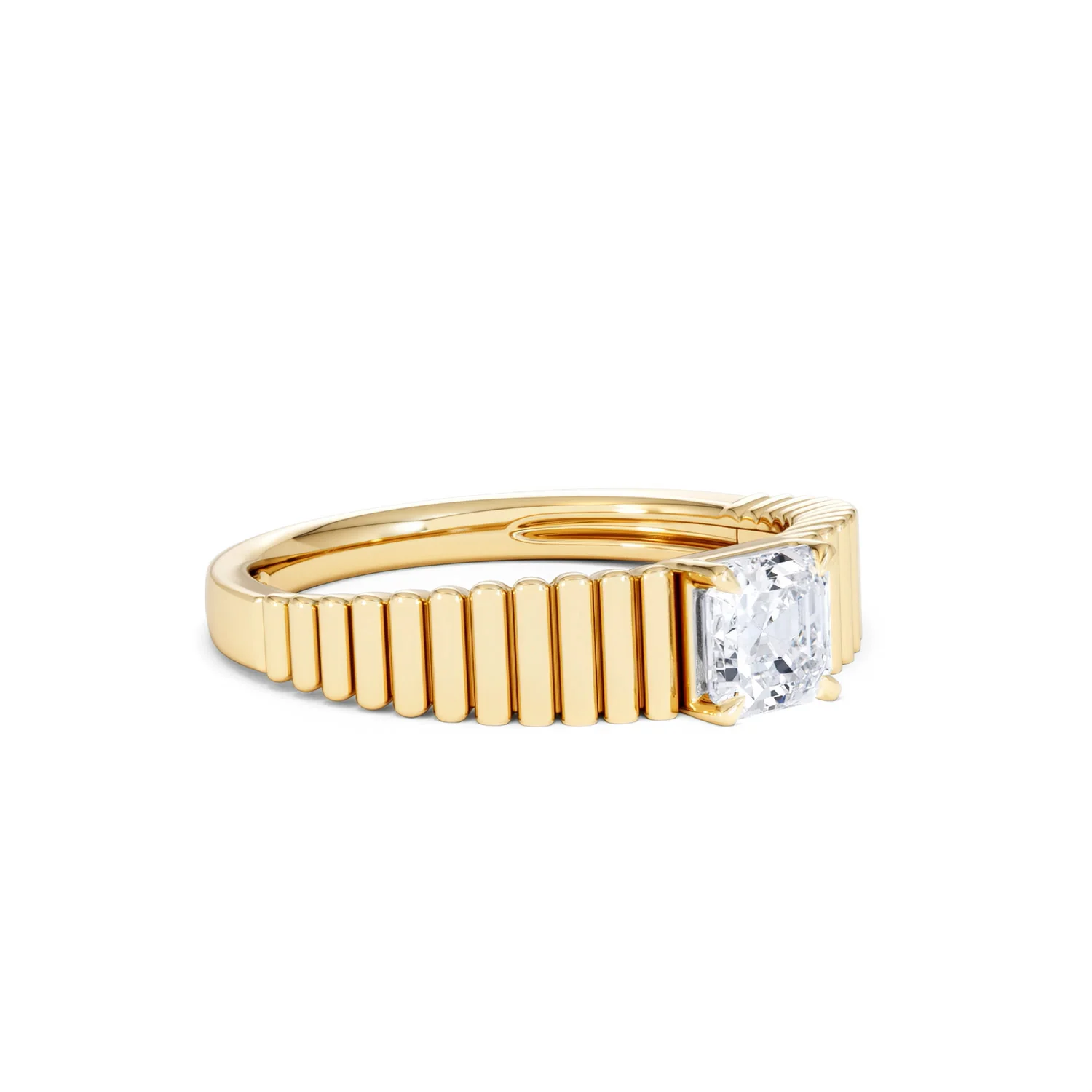 Flute 0.50ct Assher Cut Lab Grown Diamond Solitaire Ring 18K Yellow Gold - Image 18