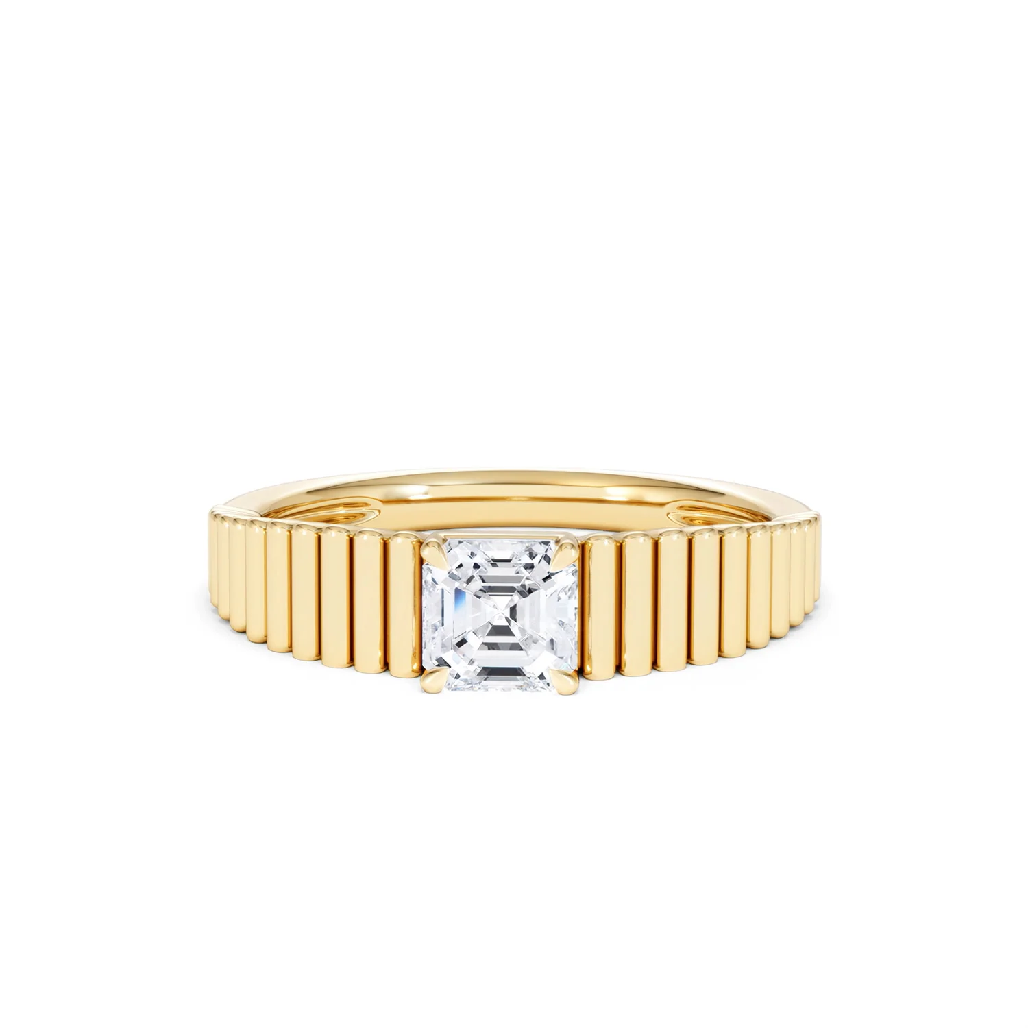 Flute 0.50ct Assher Cut Lab Grown Diamond Solitaire Ring 18K Yellow Gold - Image 88
