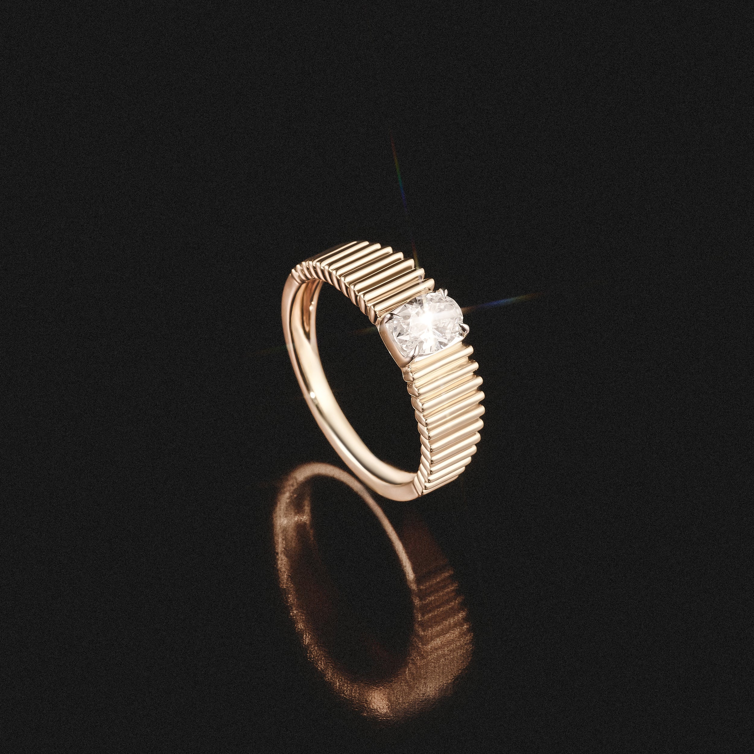 Flute 0.50ct Oval Cut Lab Grown Diamond Solitaire Ring 18K Yellow Gold - Image 8
