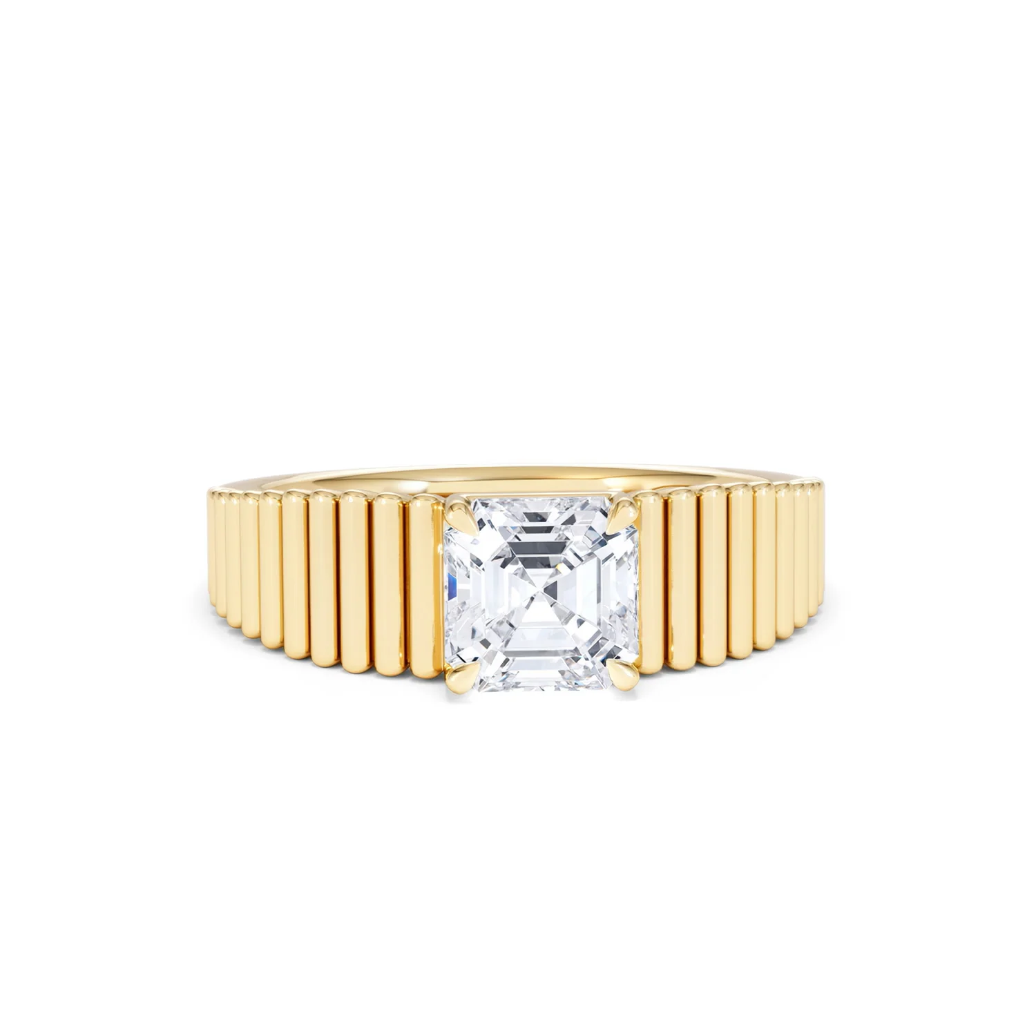 Flute 1.00ct Assher Cut Lab Grown Diamond Solitaire Ring 18K Yellow Gold - Image 10