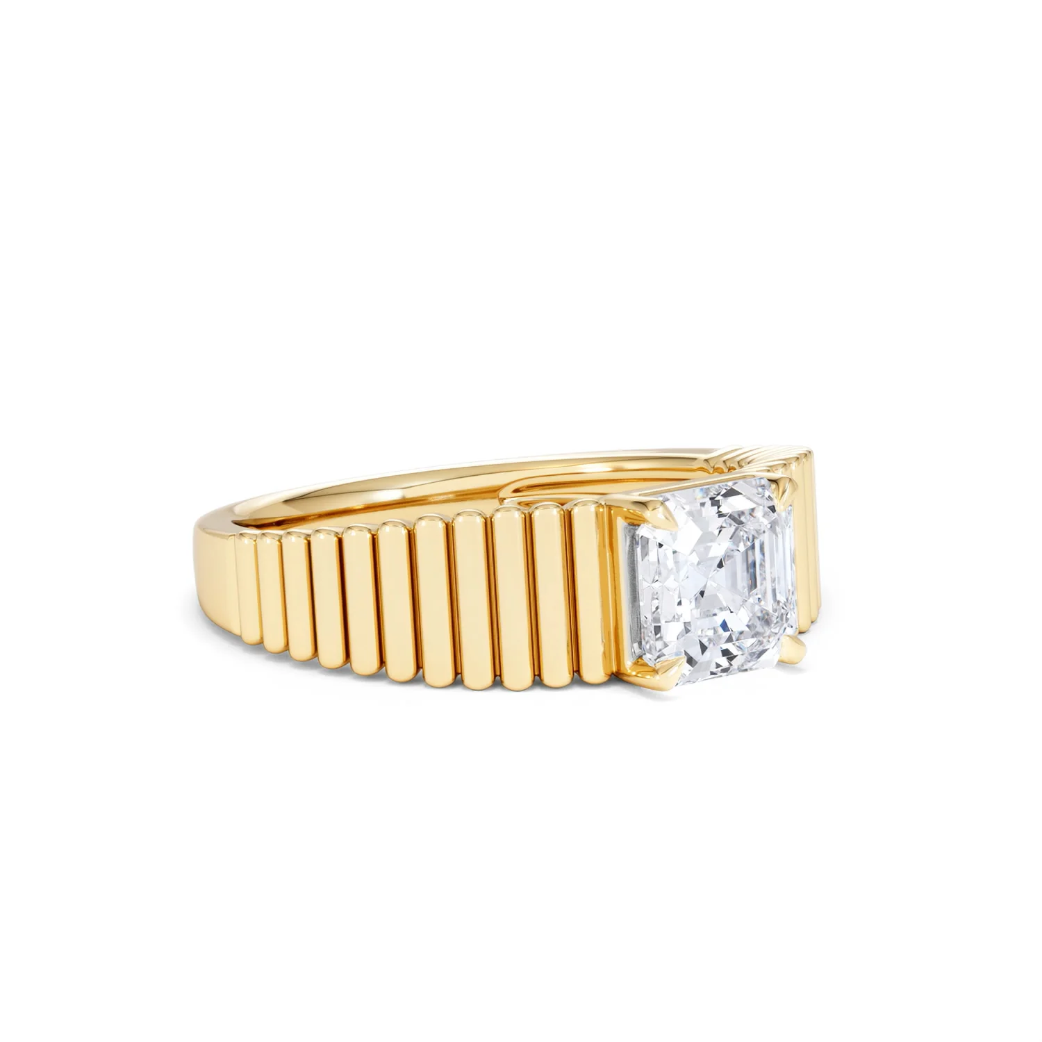 Flute 1.00ct Assher Cut Lab Grown Diamond Solitaire Ring 18K Yellow Gold - Image 17