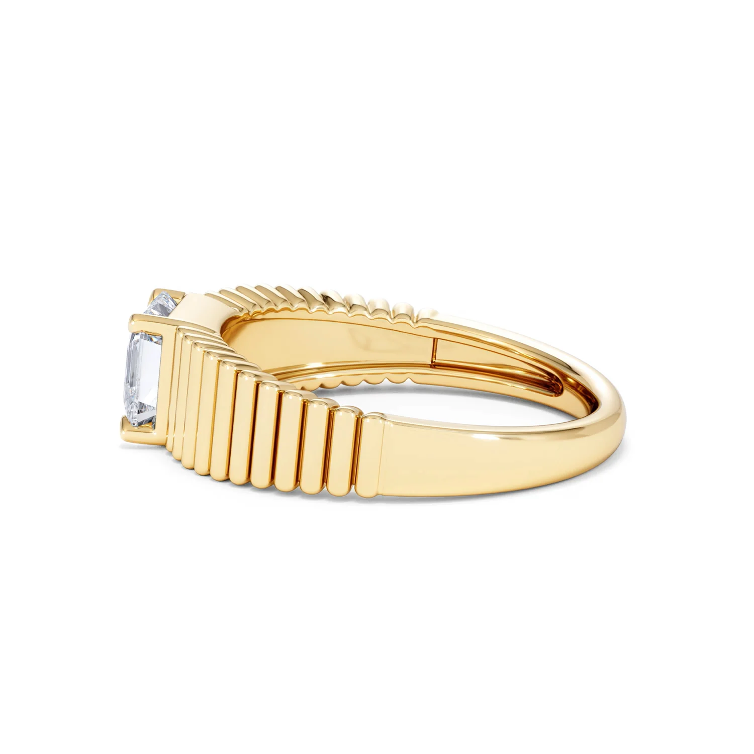 Flute 1.00ct Assher Cut Lab Grown Diamond Solitaire Ring 18K Yellow Gold - Image 67