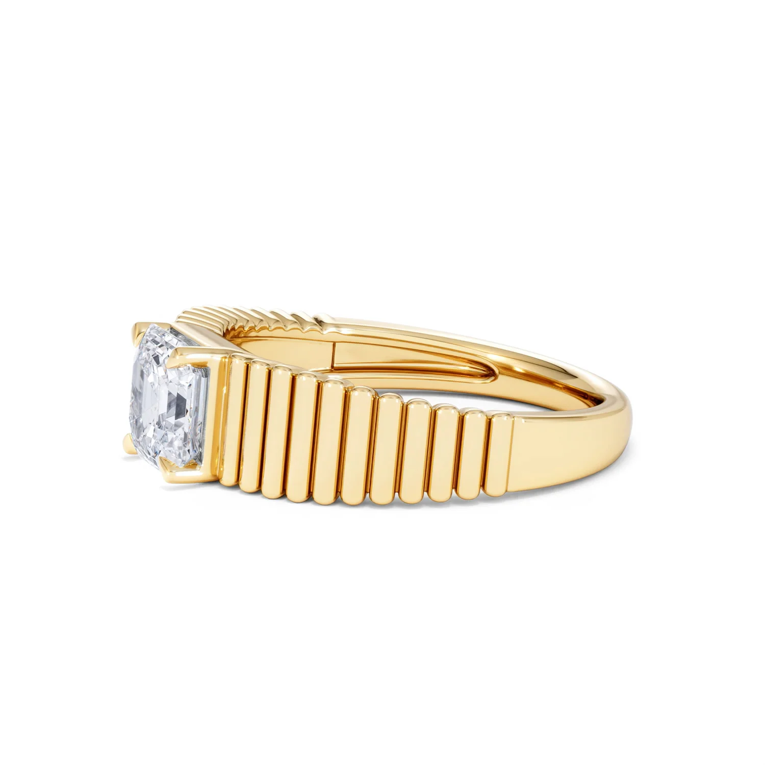 Flute 1.00ct Assher Cut Lab Grown Diamond Solitaire Ring 18K Yellow Gold - Image 74
