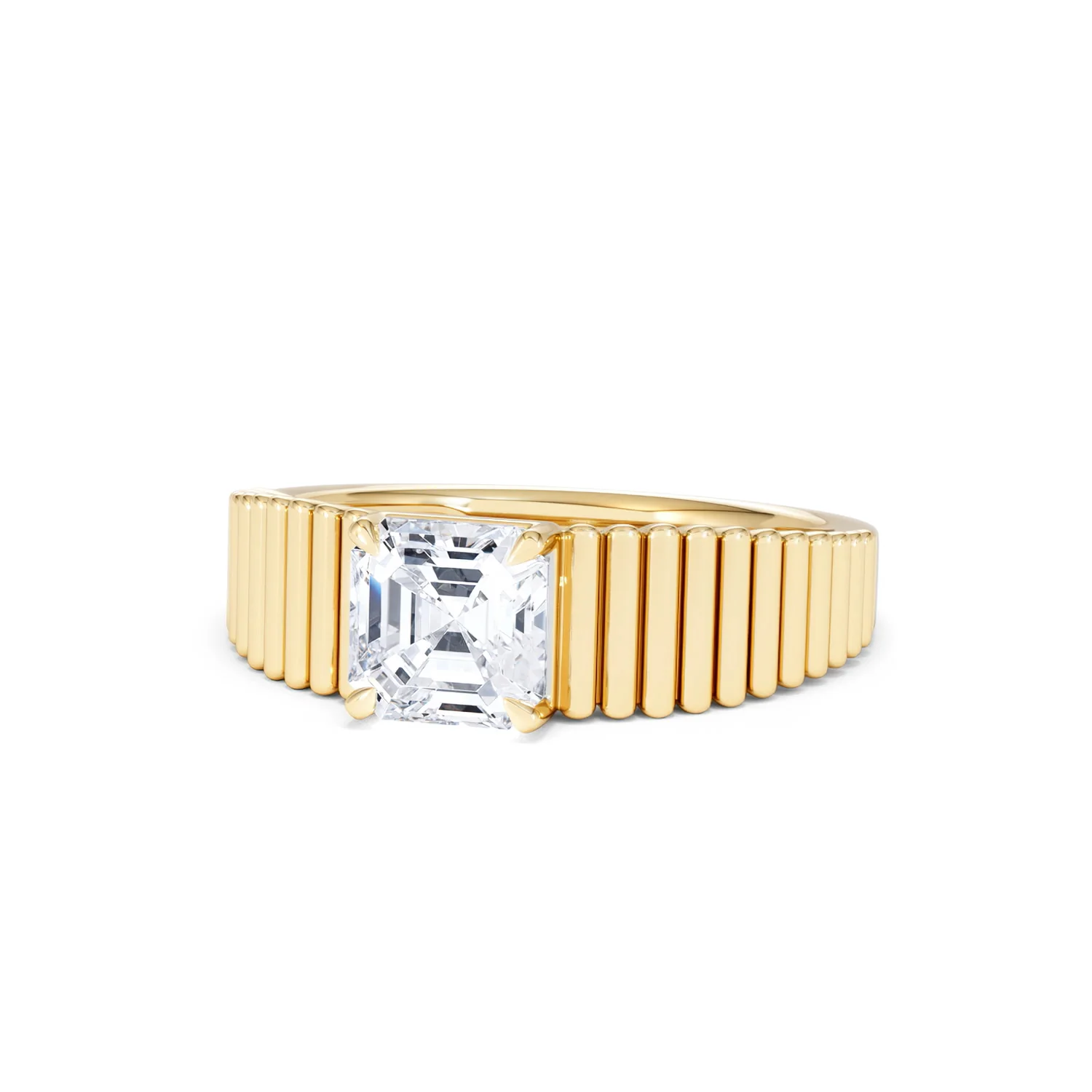 Flute 1.00ct Assher Cut Lab Grown Diamond Solitaire Ring 18K Yellow Gold - Image 85