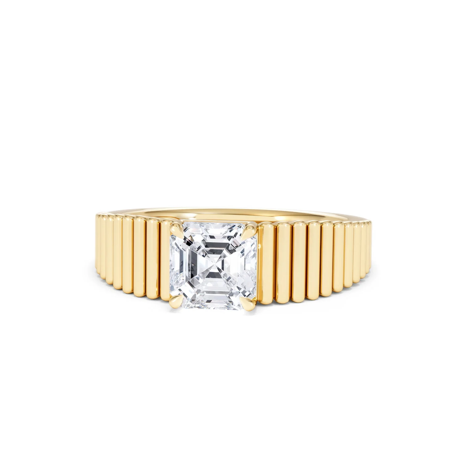 Flute 1.00ct Assher Cut Lab Grown Diamond Solitaire Ring 18K Yellow Gold - Image 87