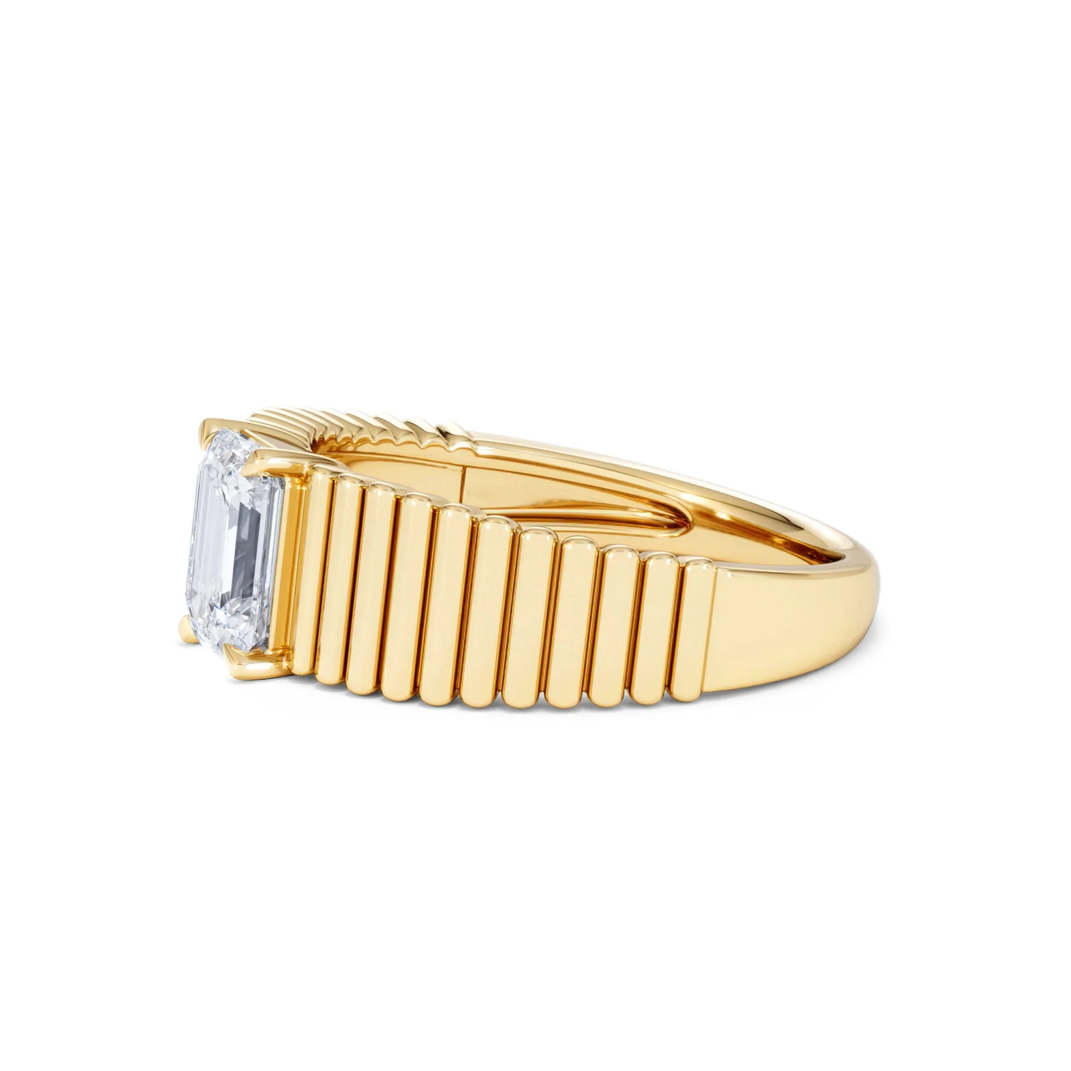 Flute 1.00ct Emerald Cut Lab Grown Diamond Solitaire Ring 18K Yellow Gold - Image 74