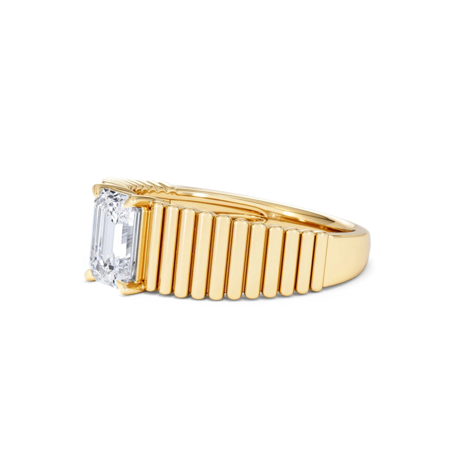 Flute 1.00ct Emerald Cut Lab Grown Diamond Solitaire Ring 18K Yellow Gold - Image 77
