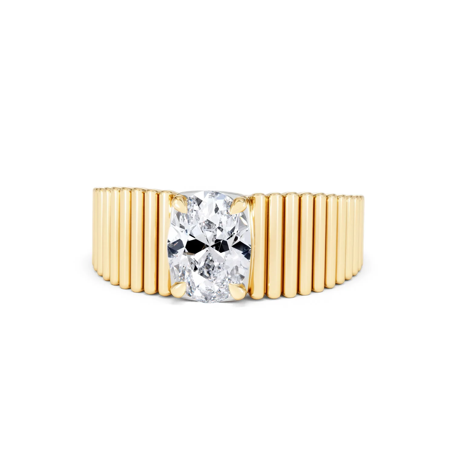 Flute 1.00ct Oval Cut Lab Grown Diamond Solitaire Ring 18K Yellow Gold - Image 85