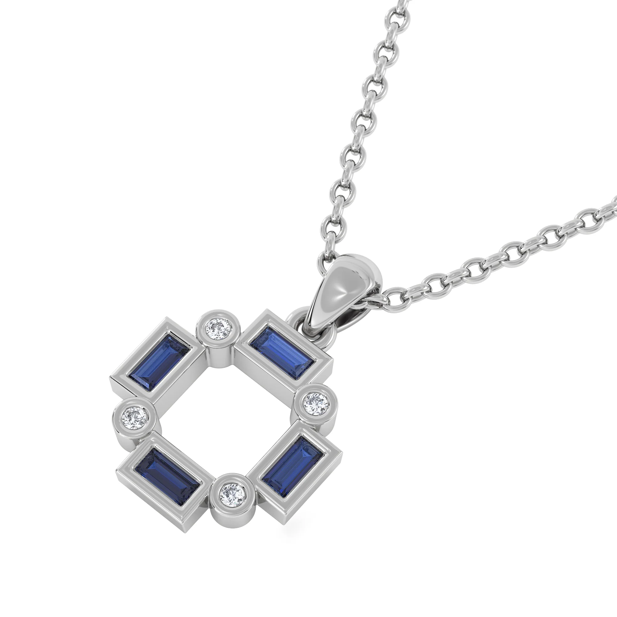 Forme 0.40ct Baguette Cut Lab Sapphire Pendant Necklace in Sterling Silver - Image 3