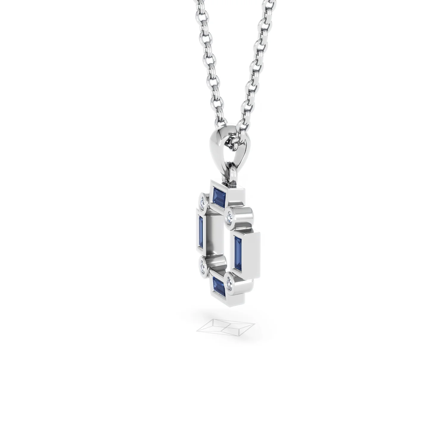 Forme 0.40ct Baguette Cut Lab Sapphire Pendant Necklace in Sterling Silver - Image 72