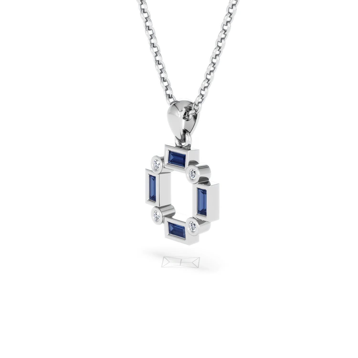 Forme 0.40ct Baguette Cut Lab Sapphire Pendant Necklace in Sterling Silver - Image 76