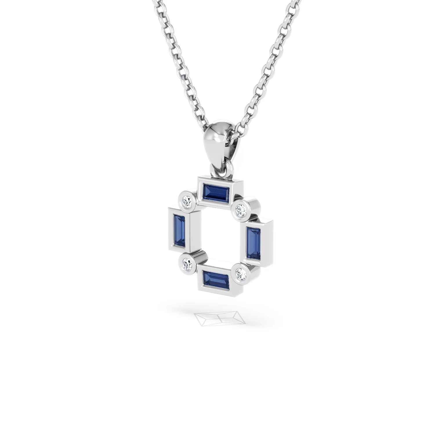 Forme 0.40ct Baguette Cut Lab Sapphire Pendant Necklace in Sterling Silver - Image 79
