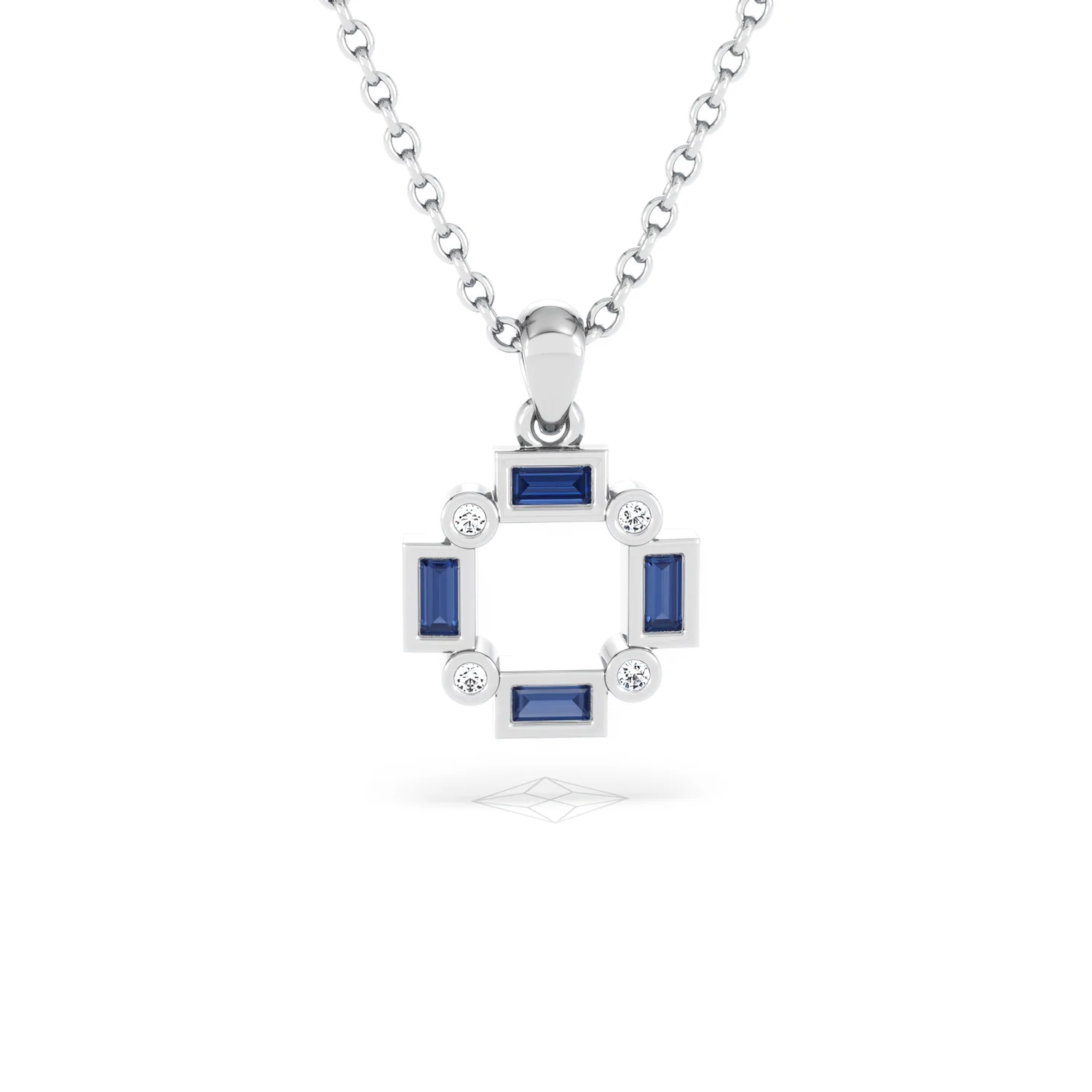 Forme 0.40ct Baguette Cut Lab Sapphire Pendant Necklace in Sterling Silver - Image 8
