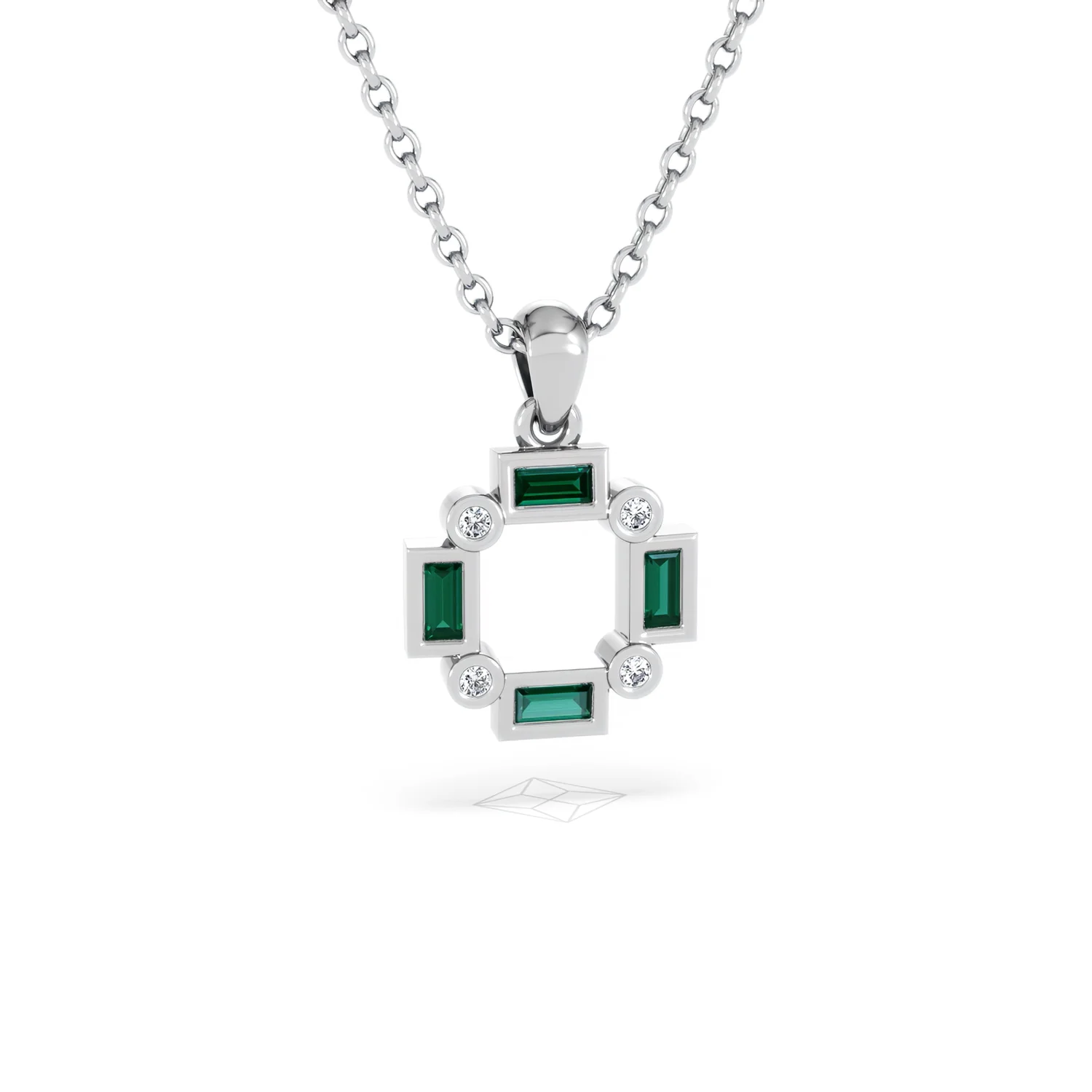 Forme 0.48ct Baguette Cut Lab Emerald Pendant Necklace in Sterling Silver - Image 10