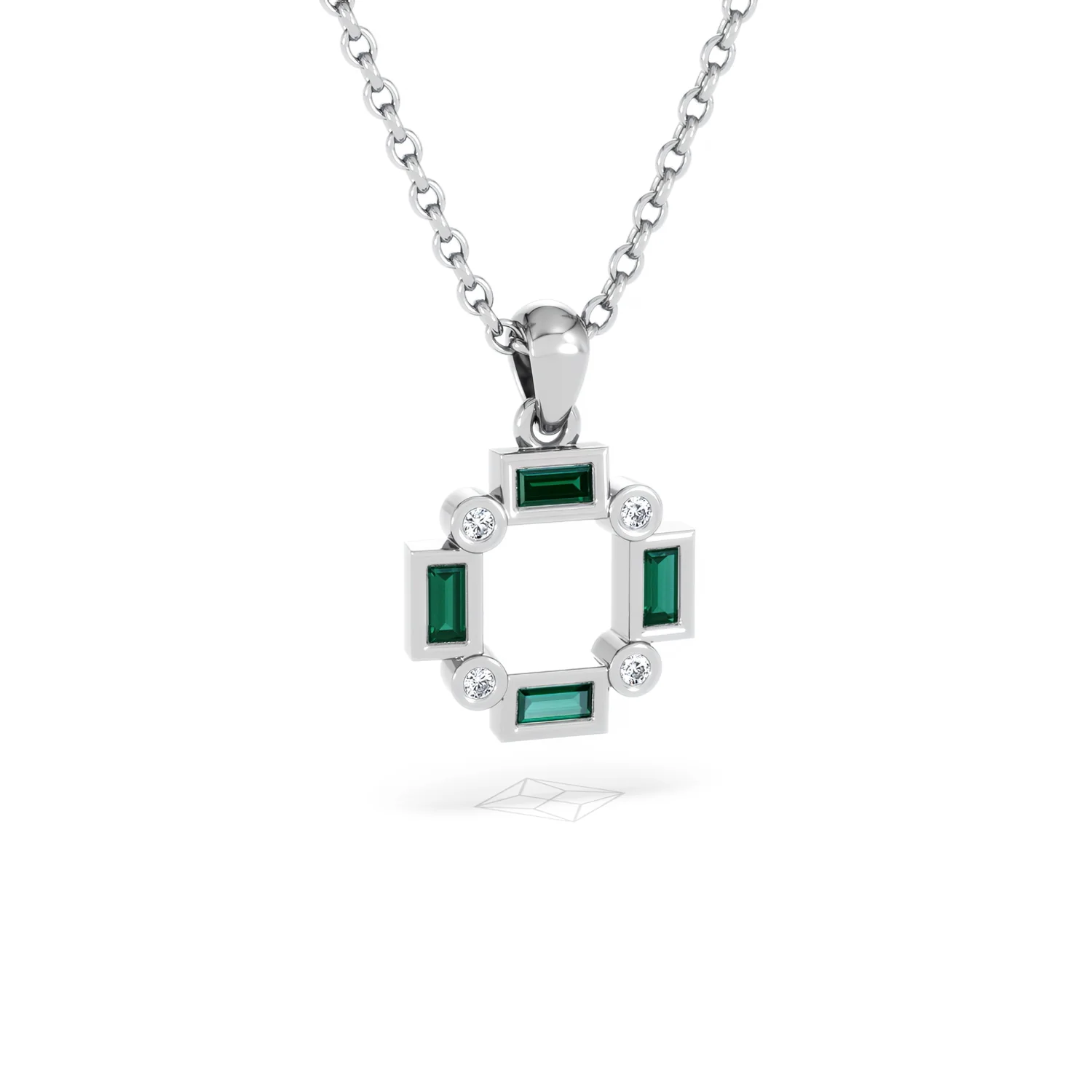 Forme 0.48ct Baguette Cut Lab Emerald Pendant Necklace in Sterling Silver - Image 11