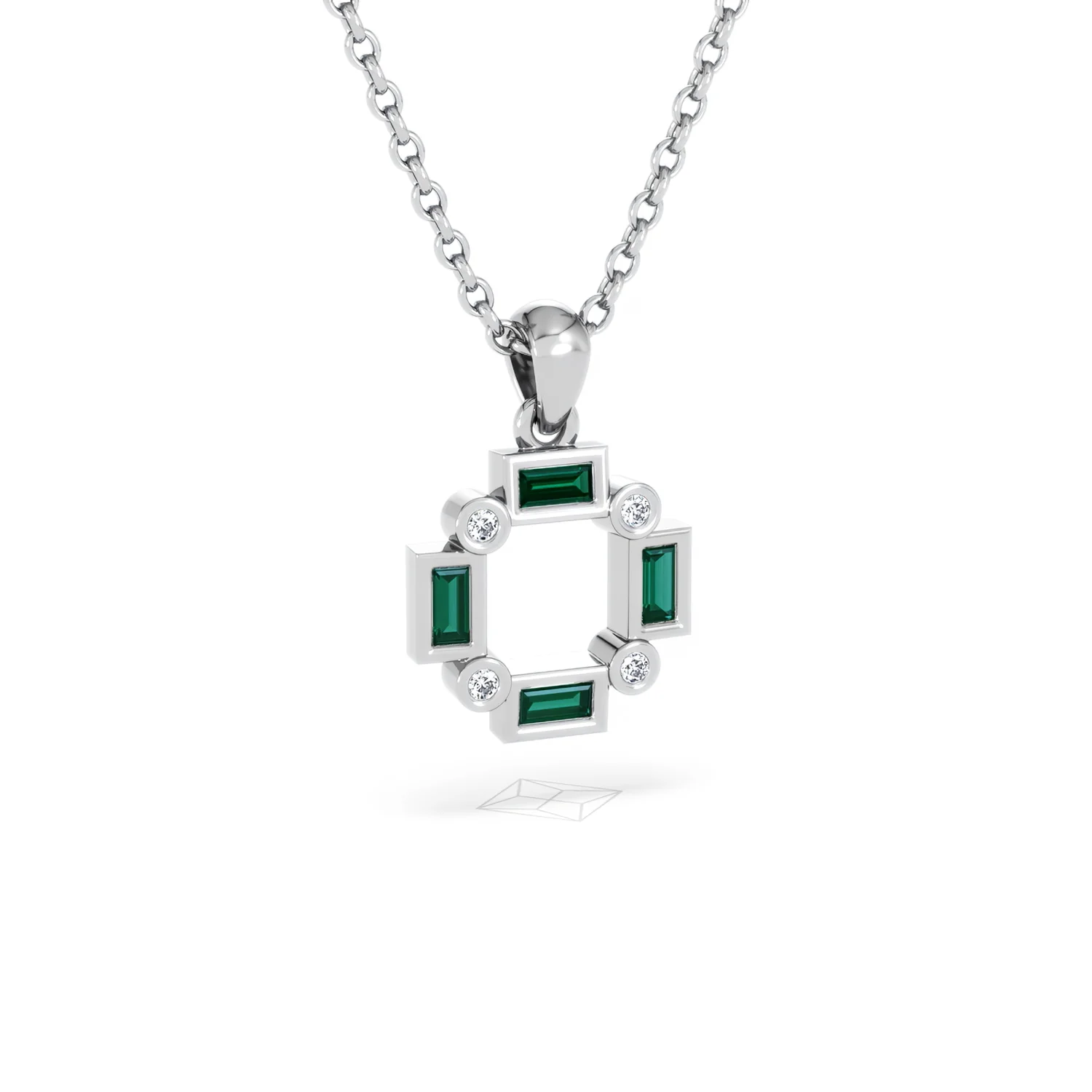 Forme 0.48ct Baguette Cut Lab Emerald Pendant Necklace in Sterling Silver - Image 12