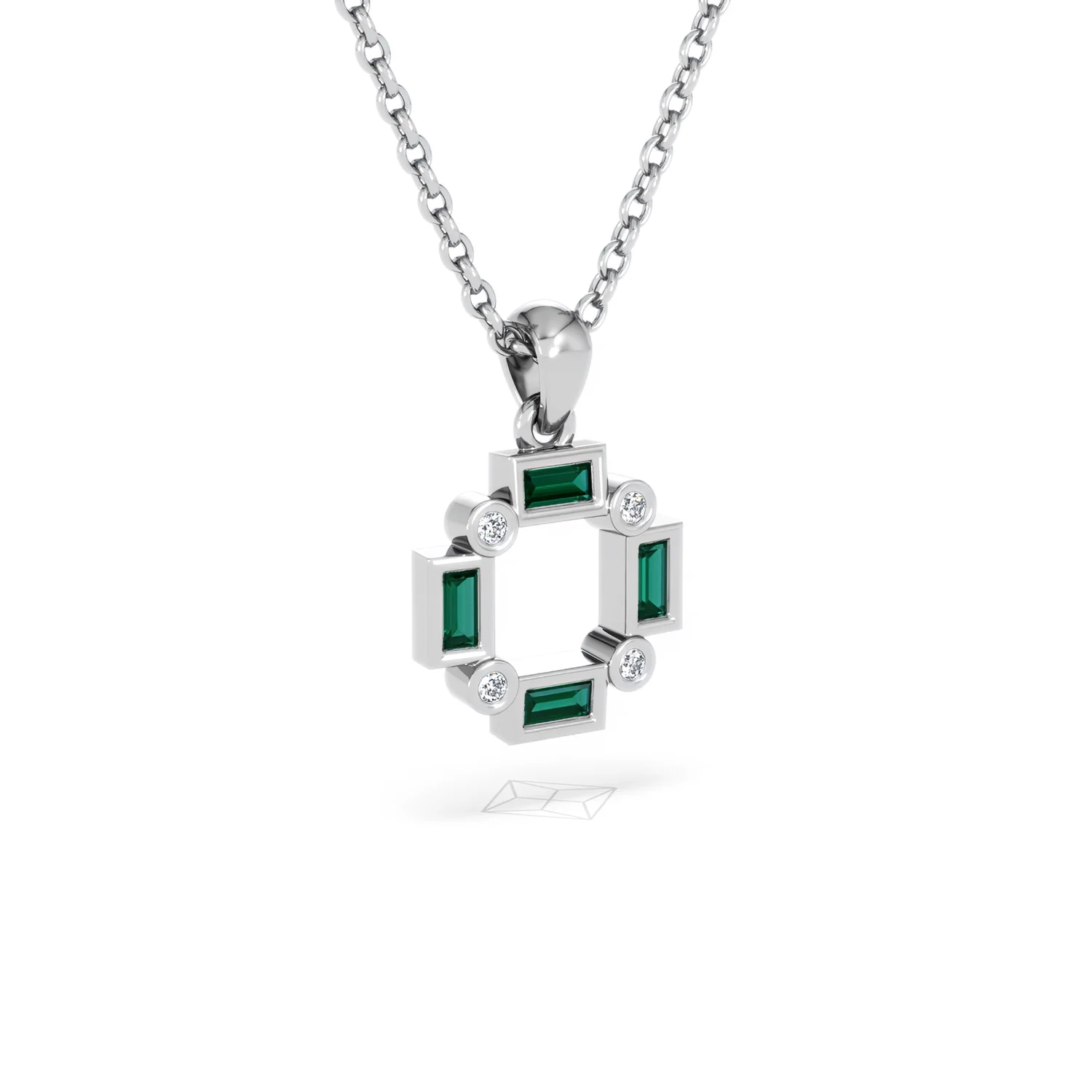 Forme 0.48ct Baguette Cut Lab Emerald Pendant Necklace in Sterling Silver - Image 14