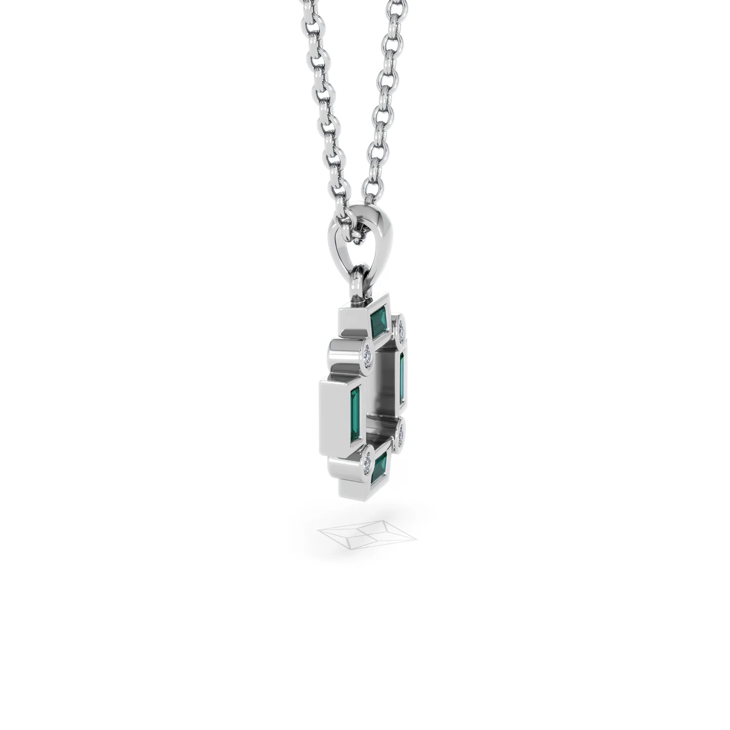 Forme 0.48ct Baguette Cut Lab Emerald Pendant Necklace in Sterling Silver - Image 23