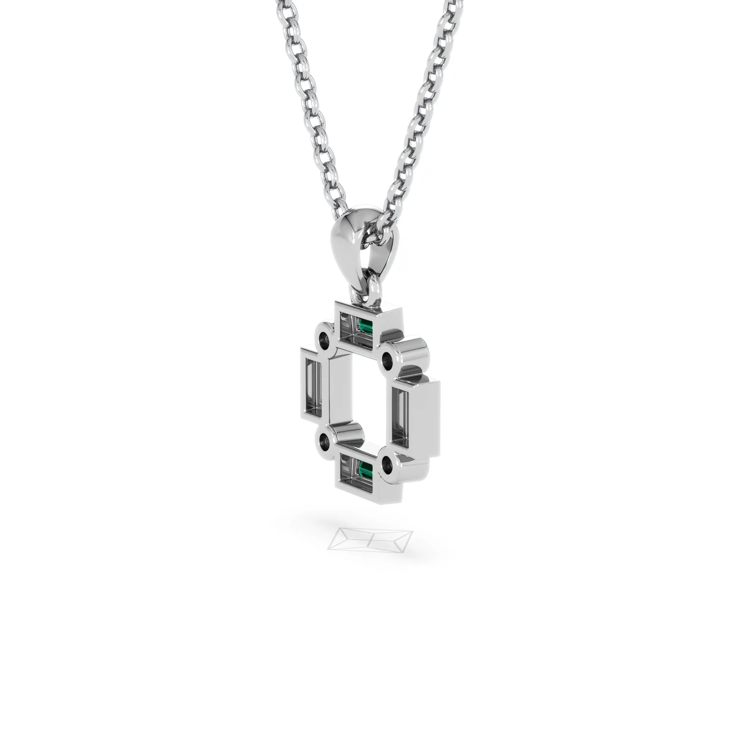 Forme 0.48ct Baguette Cut Lab Emerald Pendant Necklace in Sterling Silver - Image 35