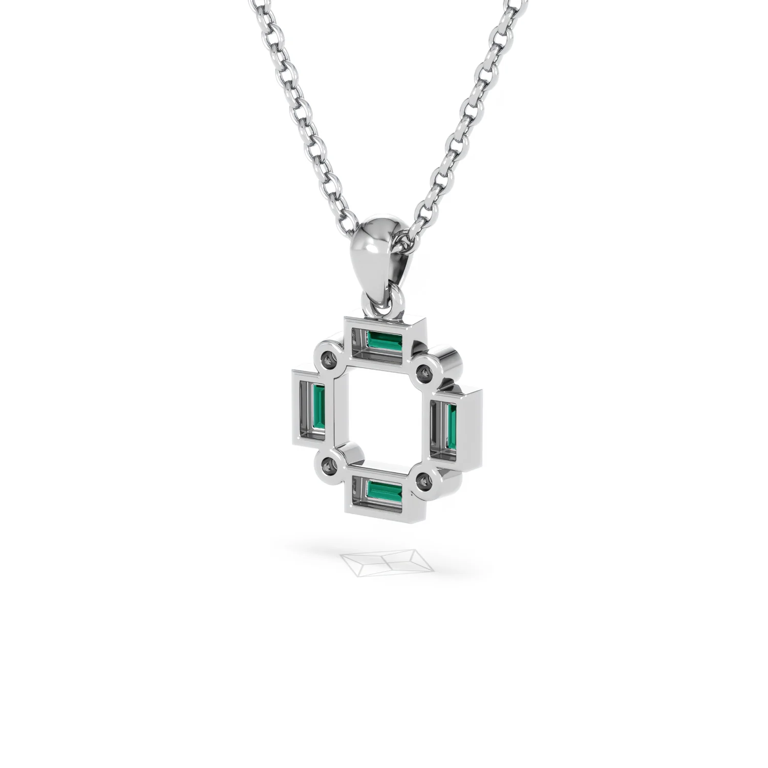 Forme 0.48ct Baguette Cut Lab Emerald Pendant Necklace in Sterling Silver - Image 40