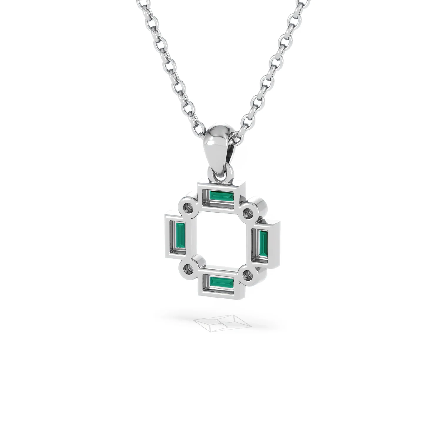 Forme 0.48ct Baguette Cut Lab Emerald Pendant Necklace in Sterling Silver - Image 42