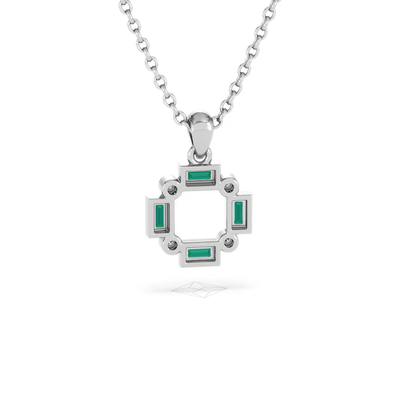 Forme 0.48ct Baguette Cut Lab Emerald Pendant Necklace in Sterling Silver - Image 49