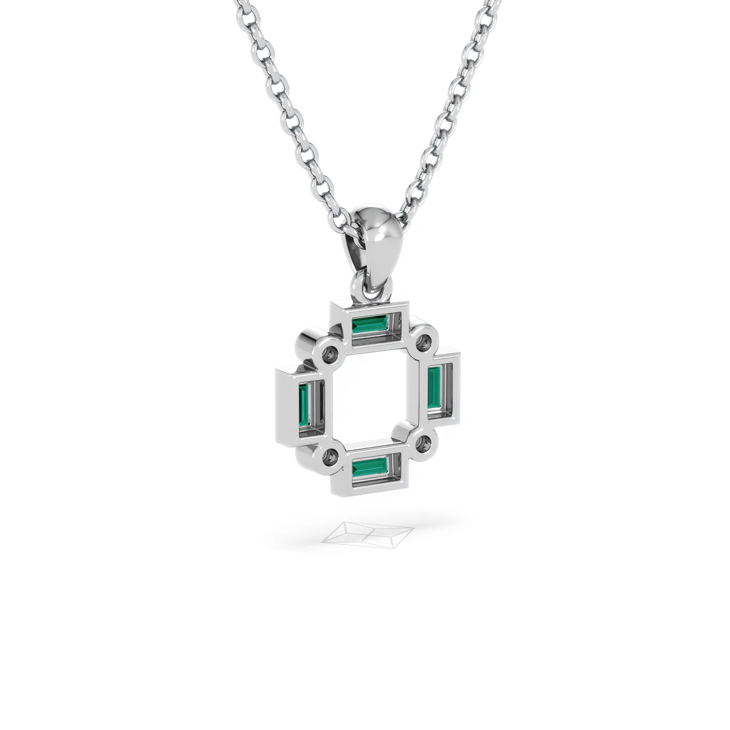 Forme 0.48ct Baguette Cut Lab Emerald Pendant Necklace in Sterling Silver - Image 53