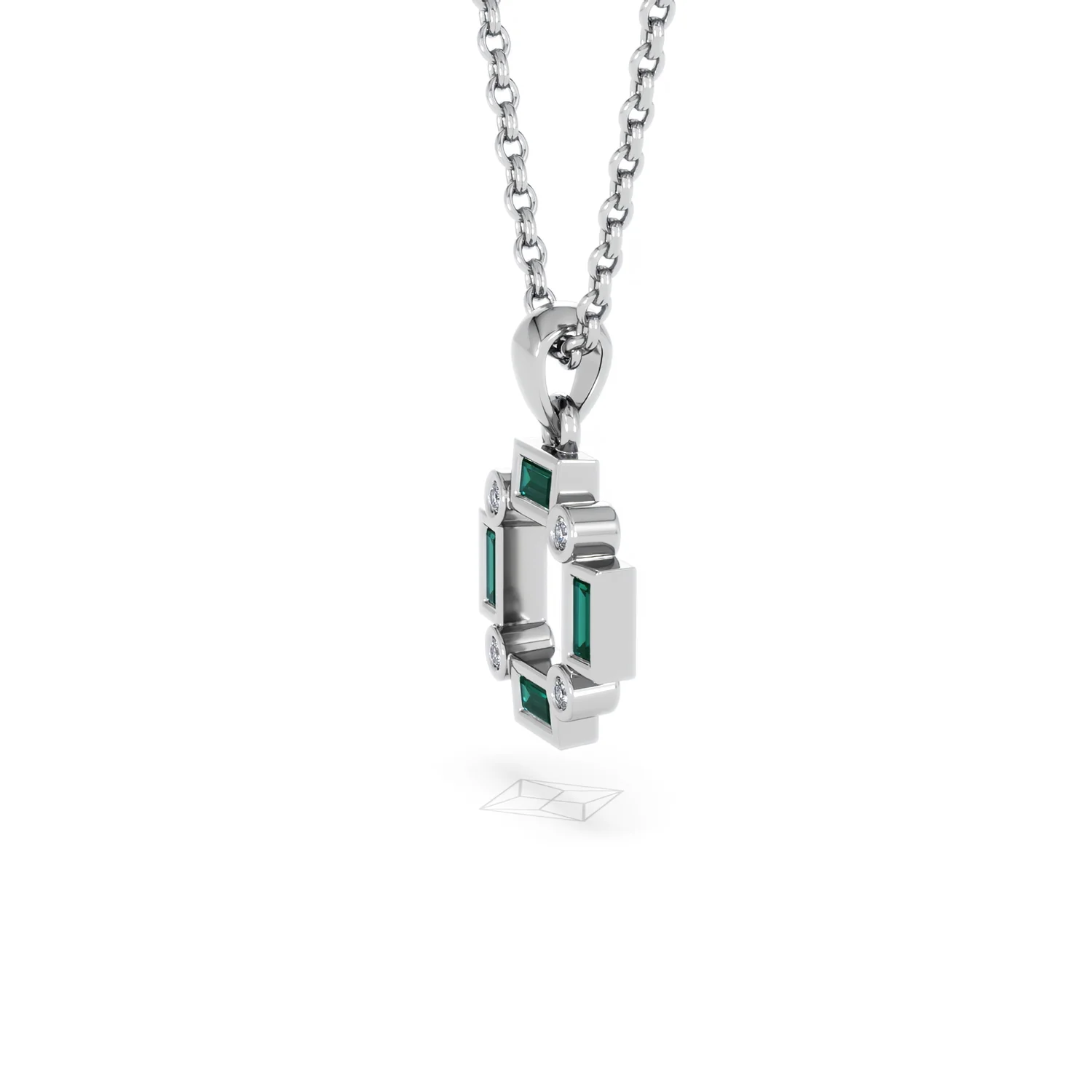 Forme 0.48ct Baguette Cut Lab Emerald Pendant Necklace in Sterling Silver - Image 72