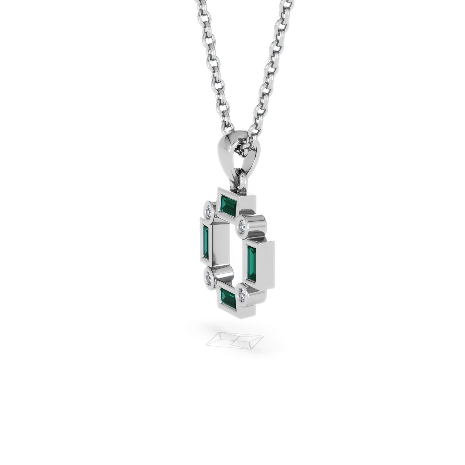 Forme 0.48ct Baguette Cut Lab Emerald Pendant Necklace in Sterling Silver - Image 73