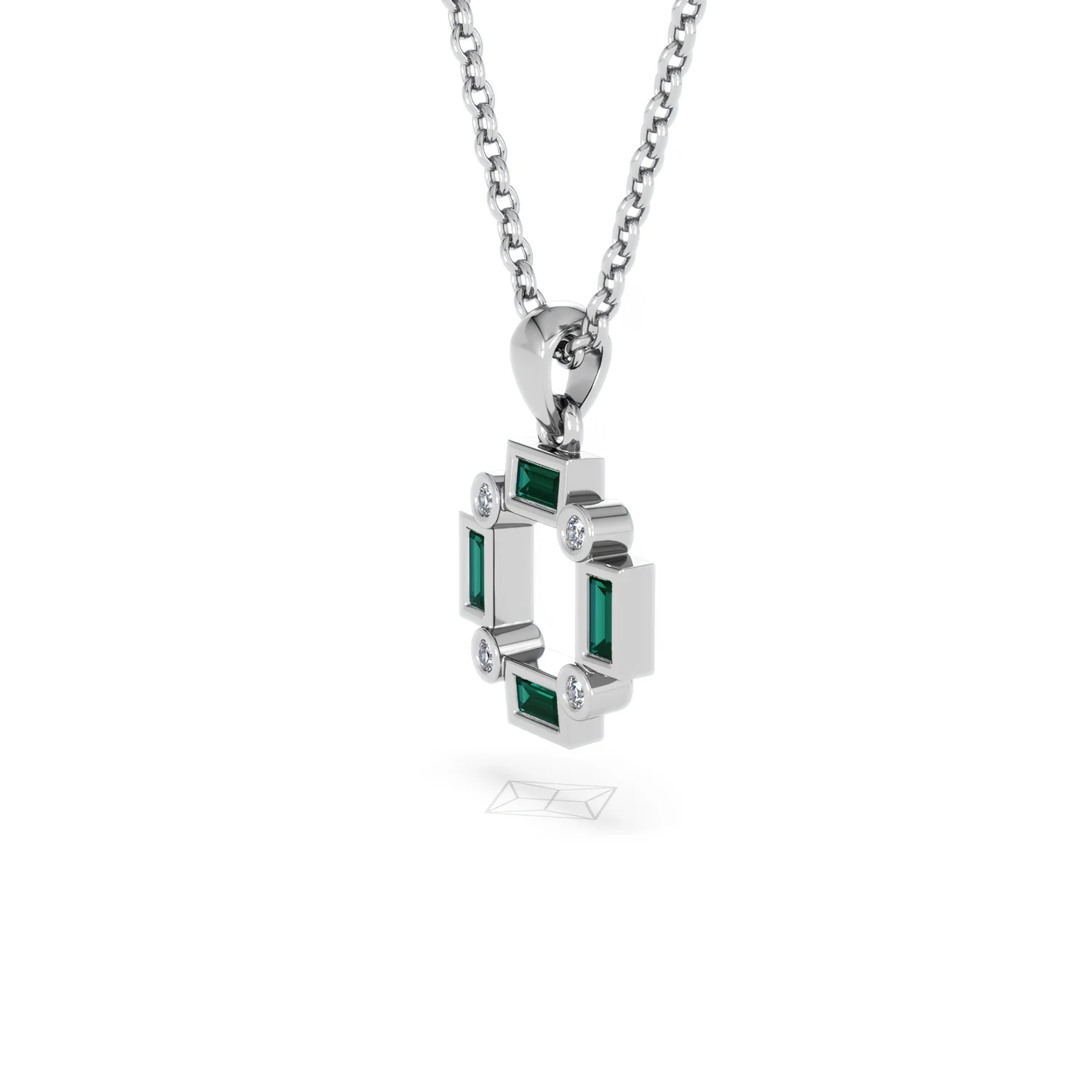 Forme 0.48ct Baguette Cut Lab Emerald Pendant Necklace in Sterling Silver - Image 74