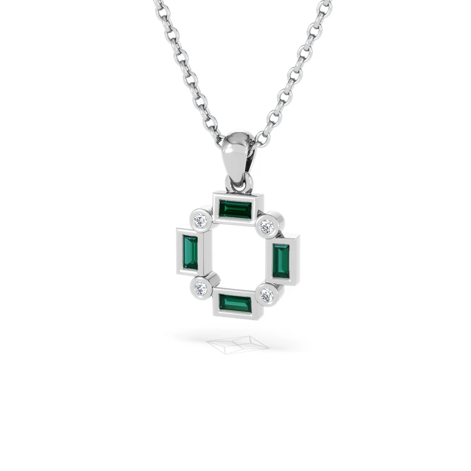 Forme 0.48ct Baguette Cut Lab Emerald Pendant Necklace in Sterling Silver - Image 82