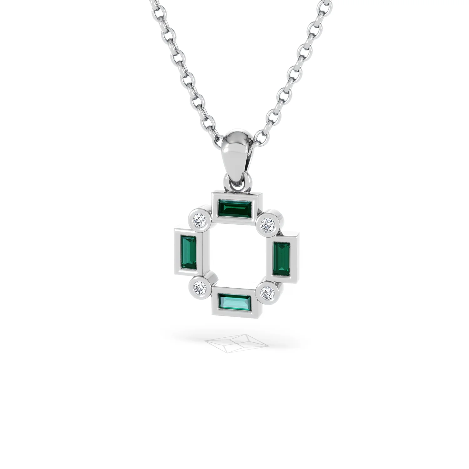 Forme 0.48ct Baguette Cut Lab Emerald Pendant Necklace in Sterling Silver - Image 83