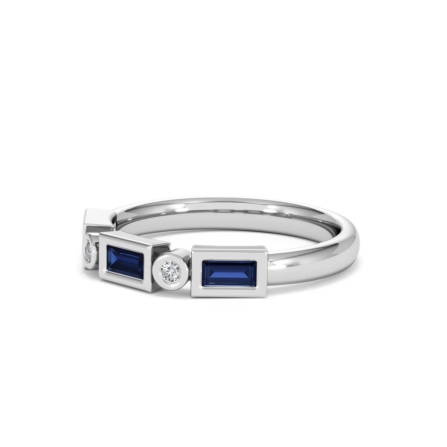 Forme 0.48ct Baguette Cut Lab Sapphire 5 Stone Ring in Sterling Silver - Image 77