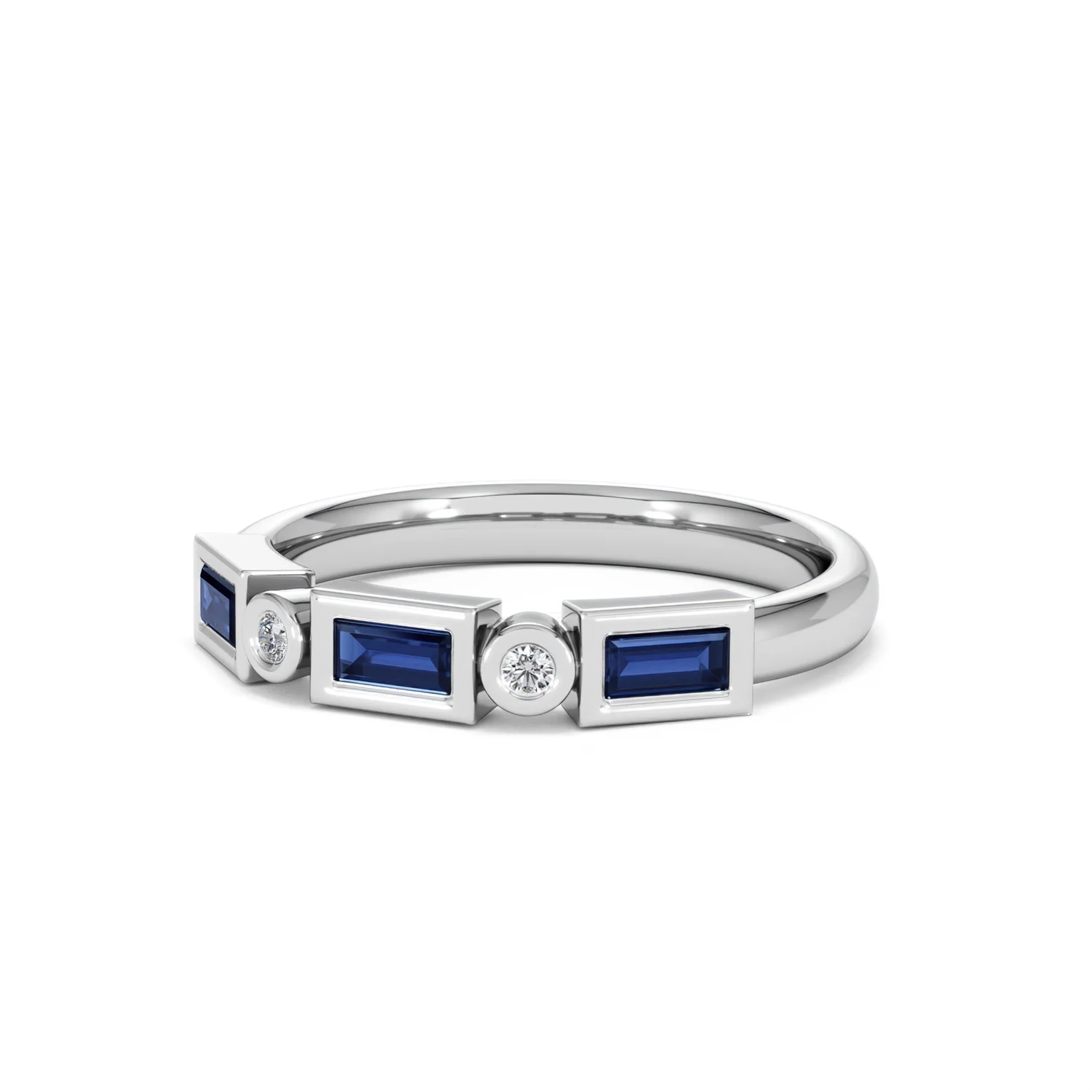 Forme 0.48ct Baguette Cut Lab Sapphire 5 Stone Ring in Sterling Silver - Image 81