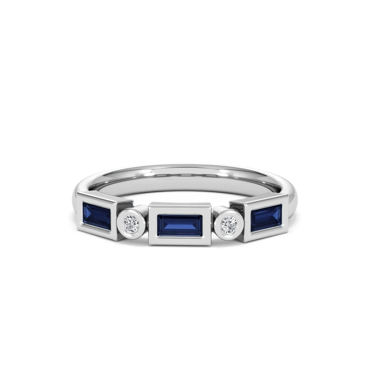 Forme 0.48ct Baguette Cut Lab Sapphire 5 Stone Ring in Sterling Silver - Image 86