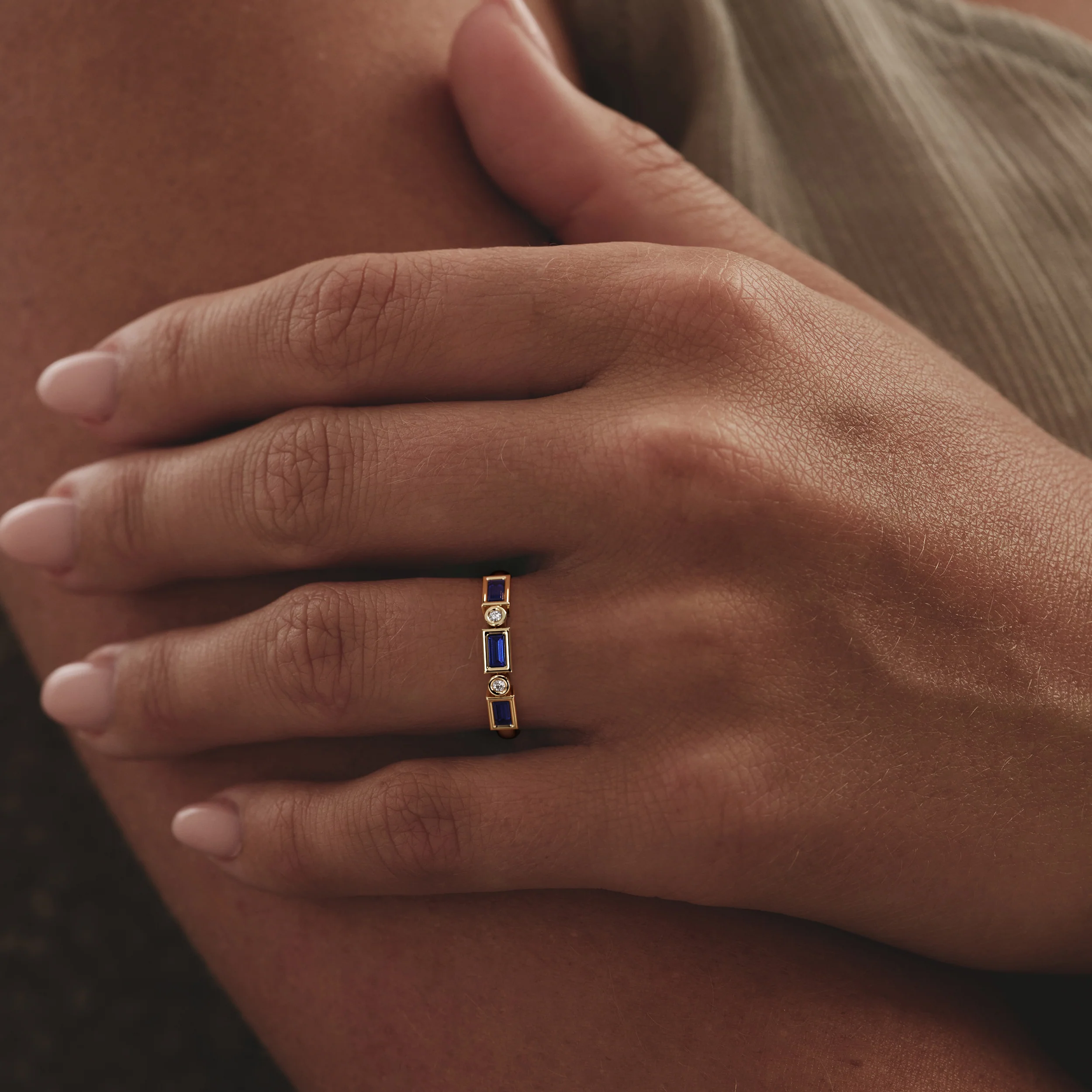 Forme 0.48ct Baguette Cut Lab Sapphire 5 Stones Ring in 18K Gold Vermeil - Image 2