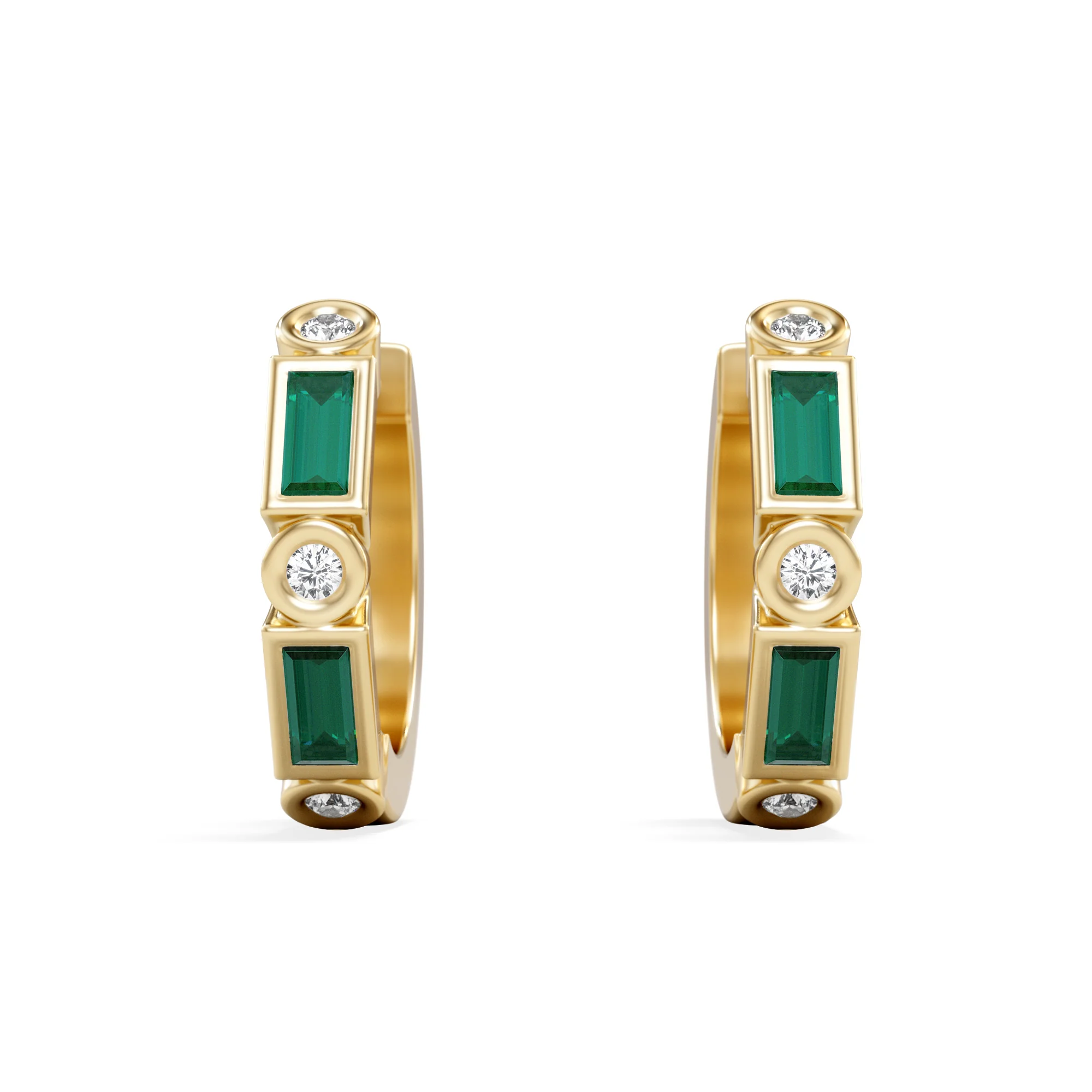 Forme 0.52ct Baguette Cut Lab Emerald Huggie Earrings in 18K Gold Vermeil