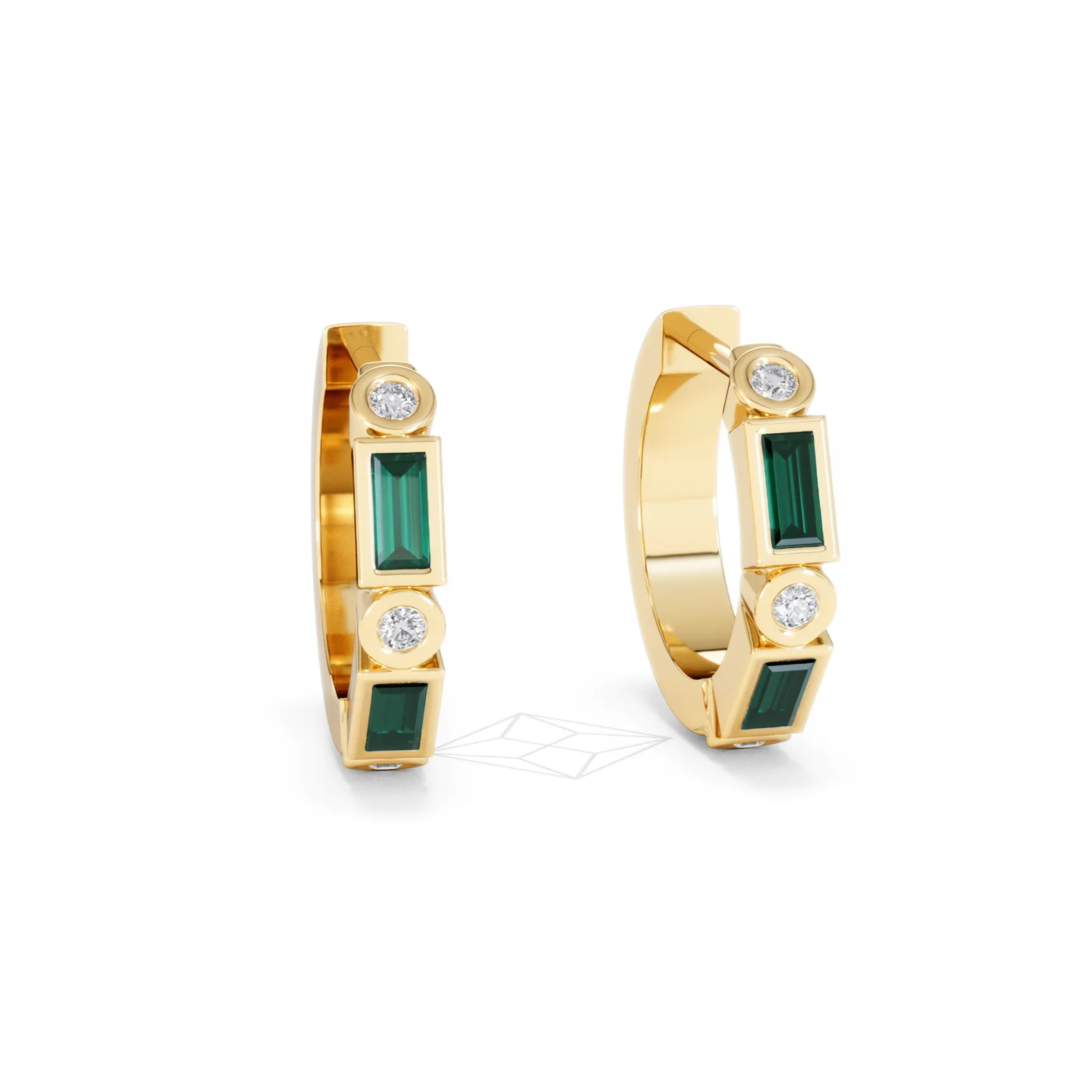 Forme 0.52ct Baguette Cut Lab Emerald Huggie Earrings in 18K Gold Vermeil - Image 10