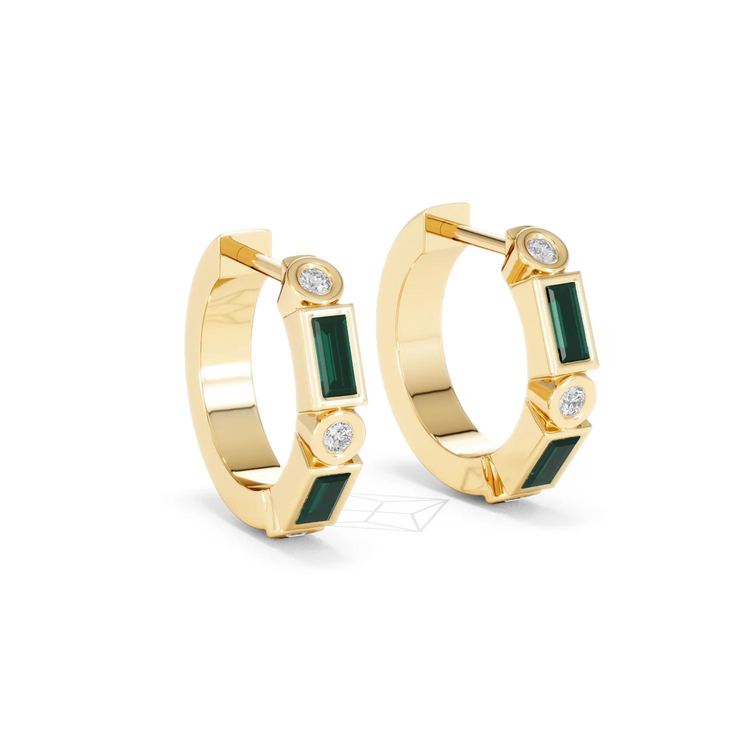 Forme 0.52ct Baguette Cut Lab Emerald Huggie Earrings in 18K Gold Vermeil - Image 14