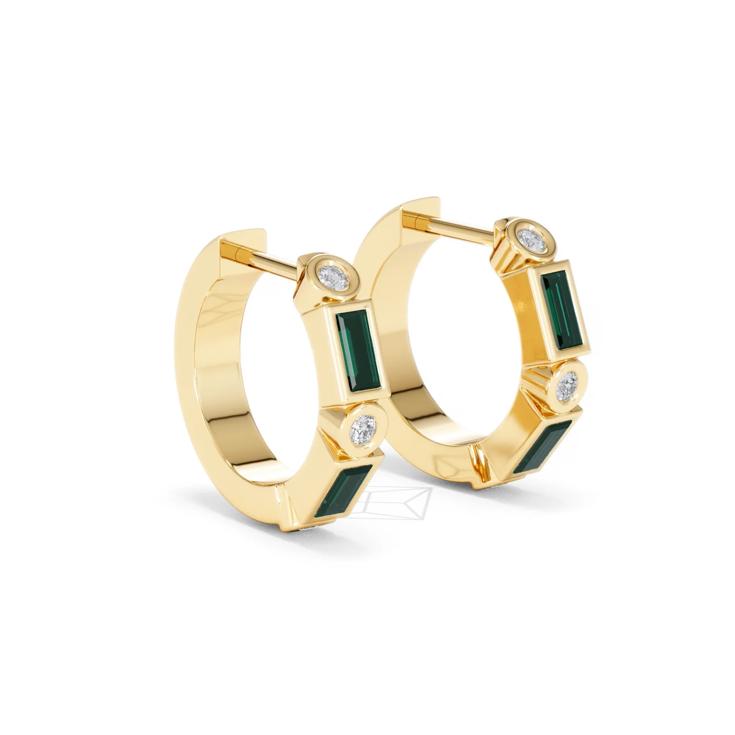 Forme 0.52ct Baguette Cut Lab Emerald Huggie Earrings in 18K Gold Vermeil - Image 16