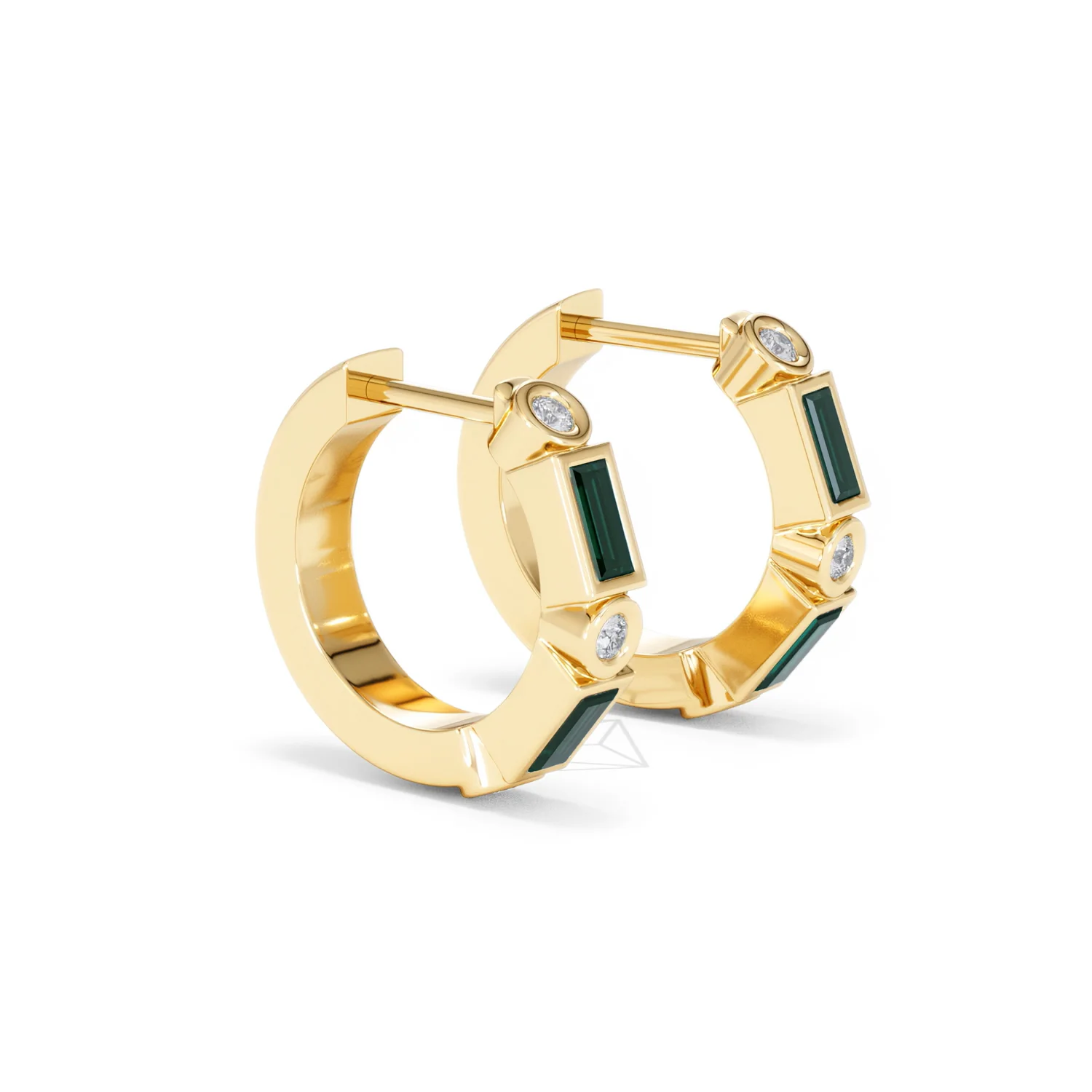 Forme 0.52ct Baguette Cut Lab Emerald Huggie Earrings in 18K Gold Vermeil - Image 19