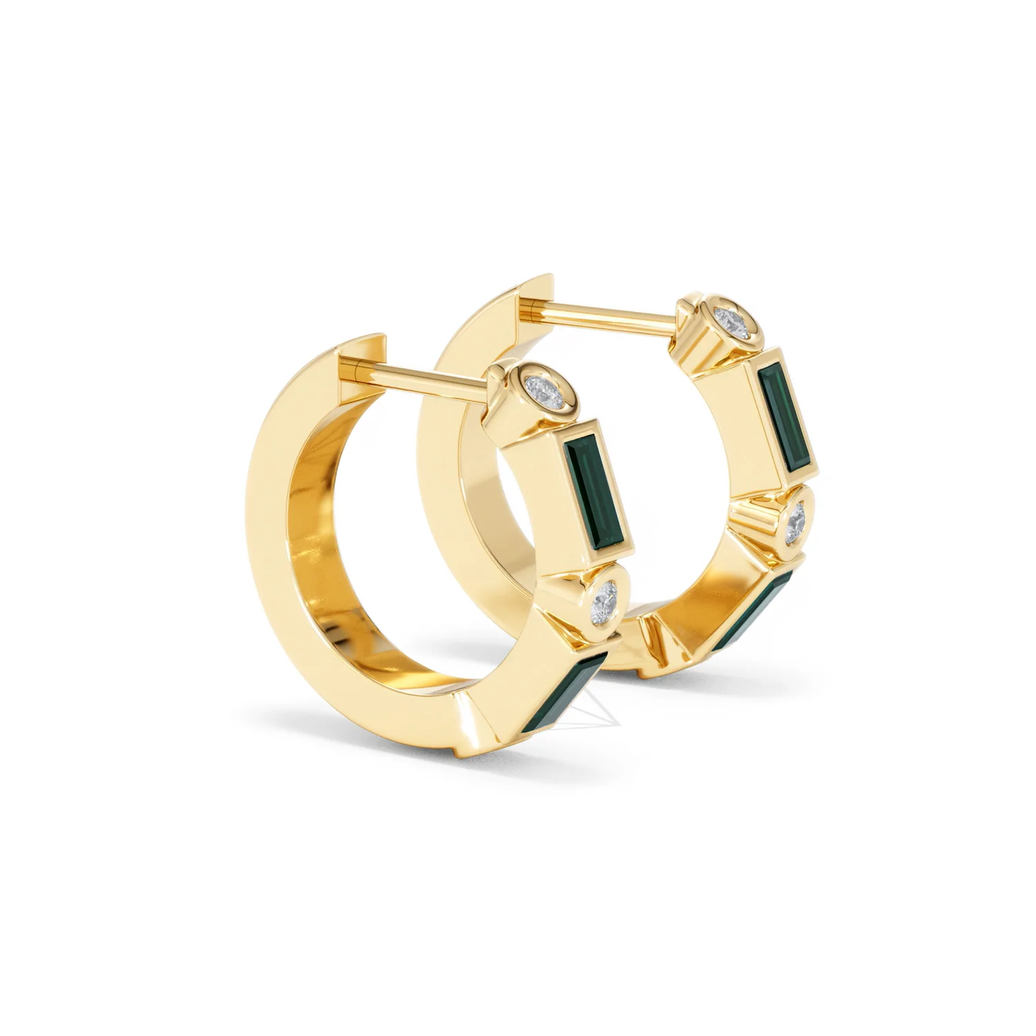 Forme 0.52ct Baguette Cut Lab Emerald Huggie Earrings in 18K Gold Vermeil - Image 20