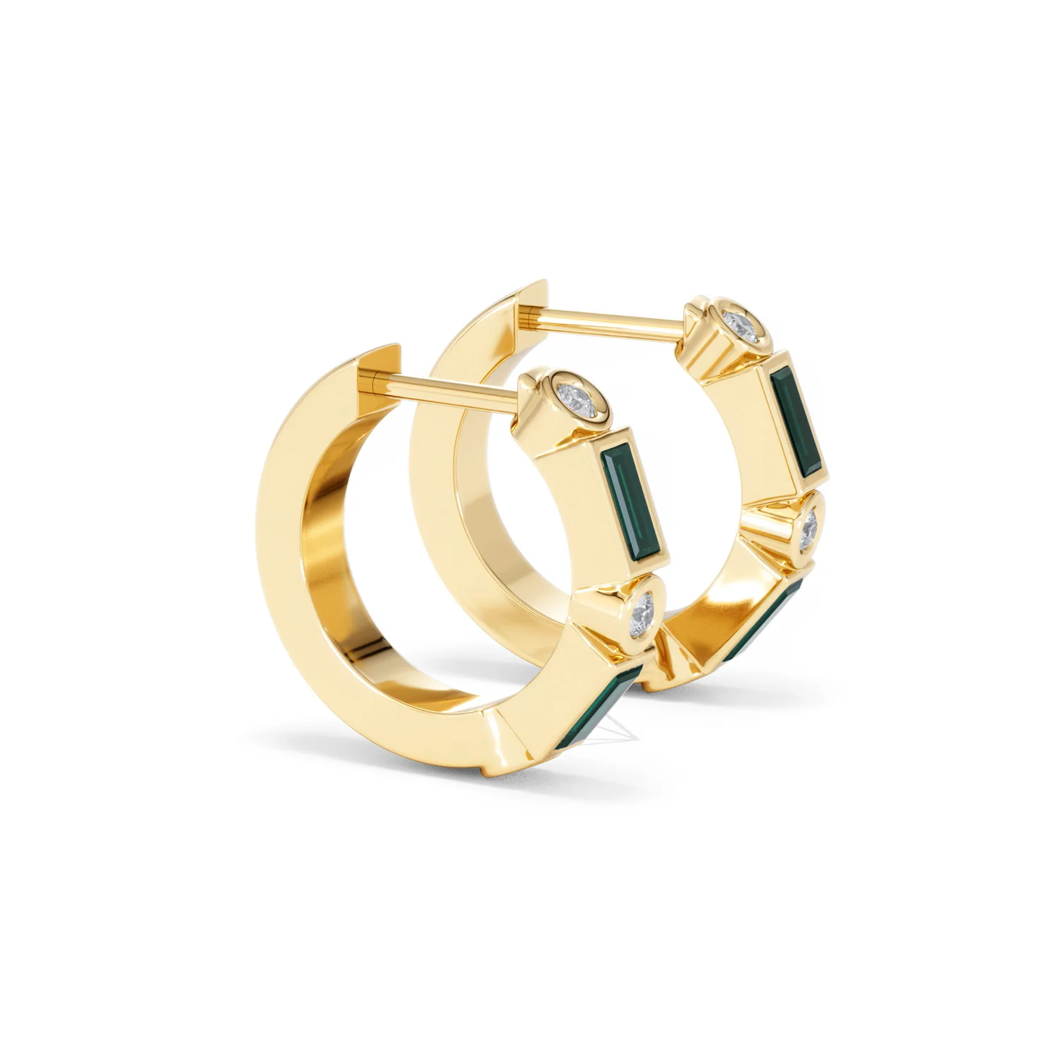 Forme 0.52ct Baguette Cut Lab Emerald Huggie Earrings in 18K Gold Vermeil - Image 21