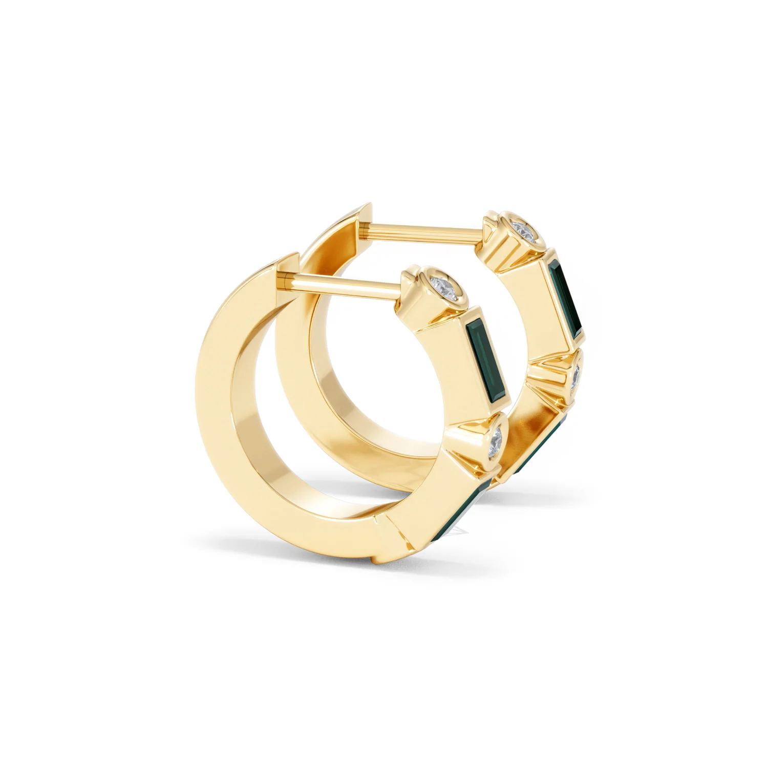 Forme 0.52ct Baguette Cut Lab Emerald Huggie Earrings in 18K Gold Vermeil - Image 23