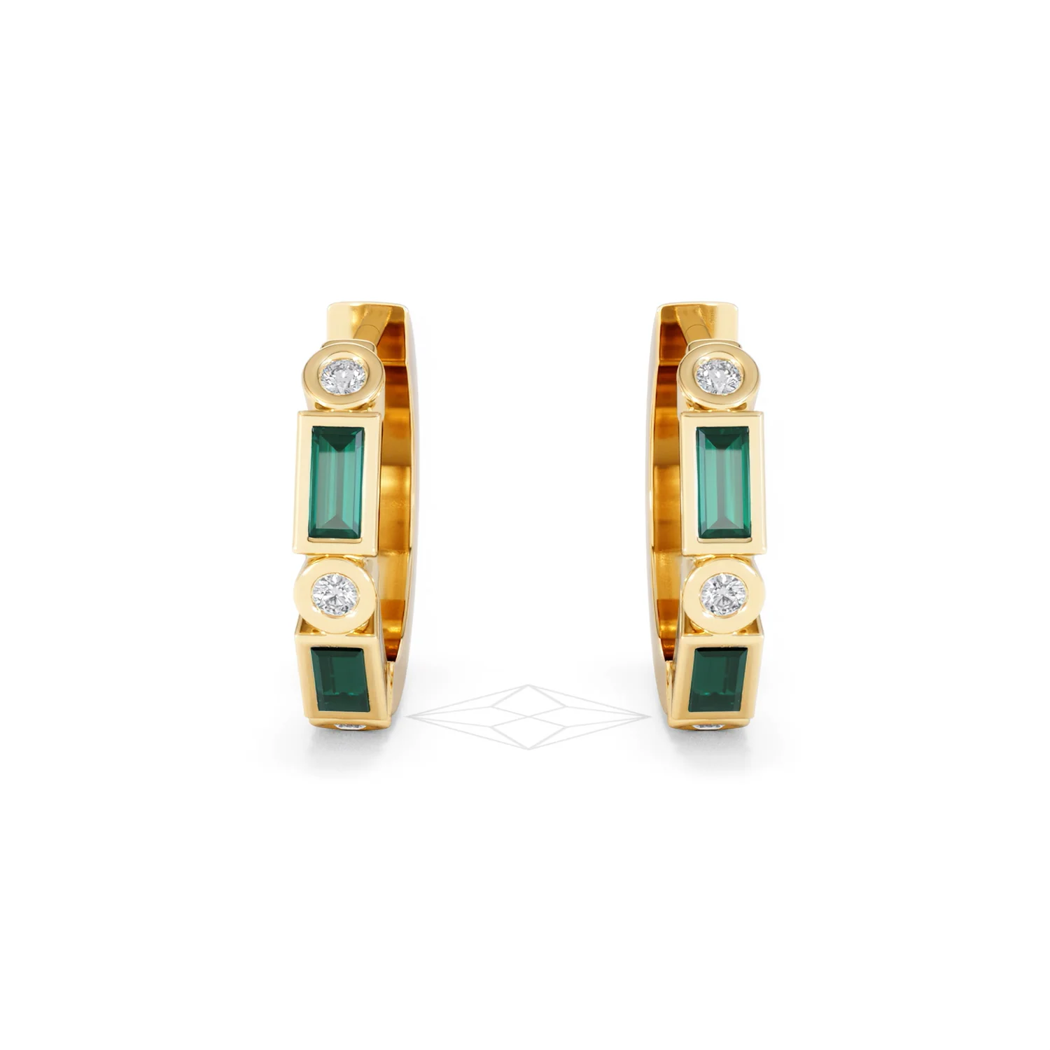 Forme 0.52ct Baguette Cut Lab Emerald Huggie Earrings in 18K Gold Vermeil - Image 7