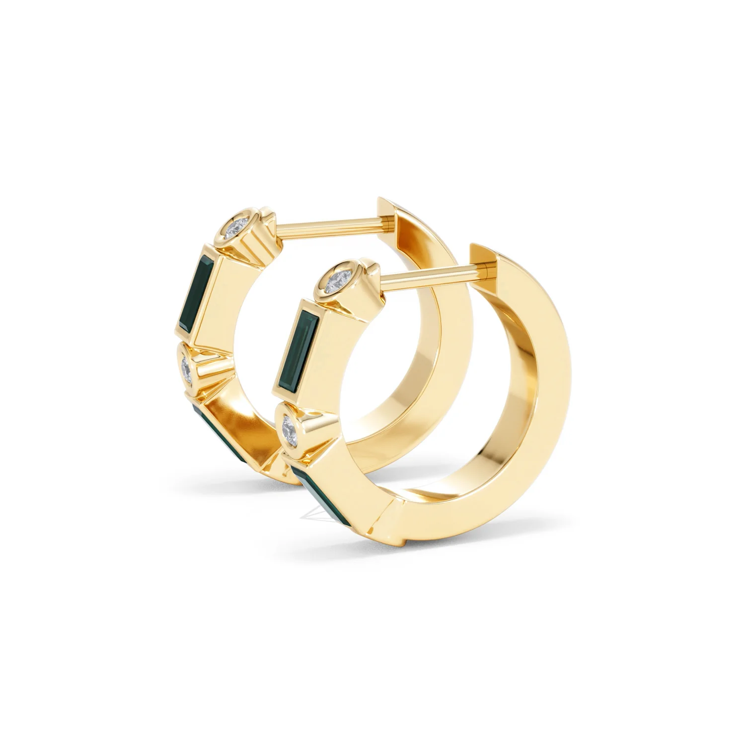 Forme 0.52ct Baguette Cut Lab Emerald Huggie Earrings in 18K Gold Vermeil - Image 72