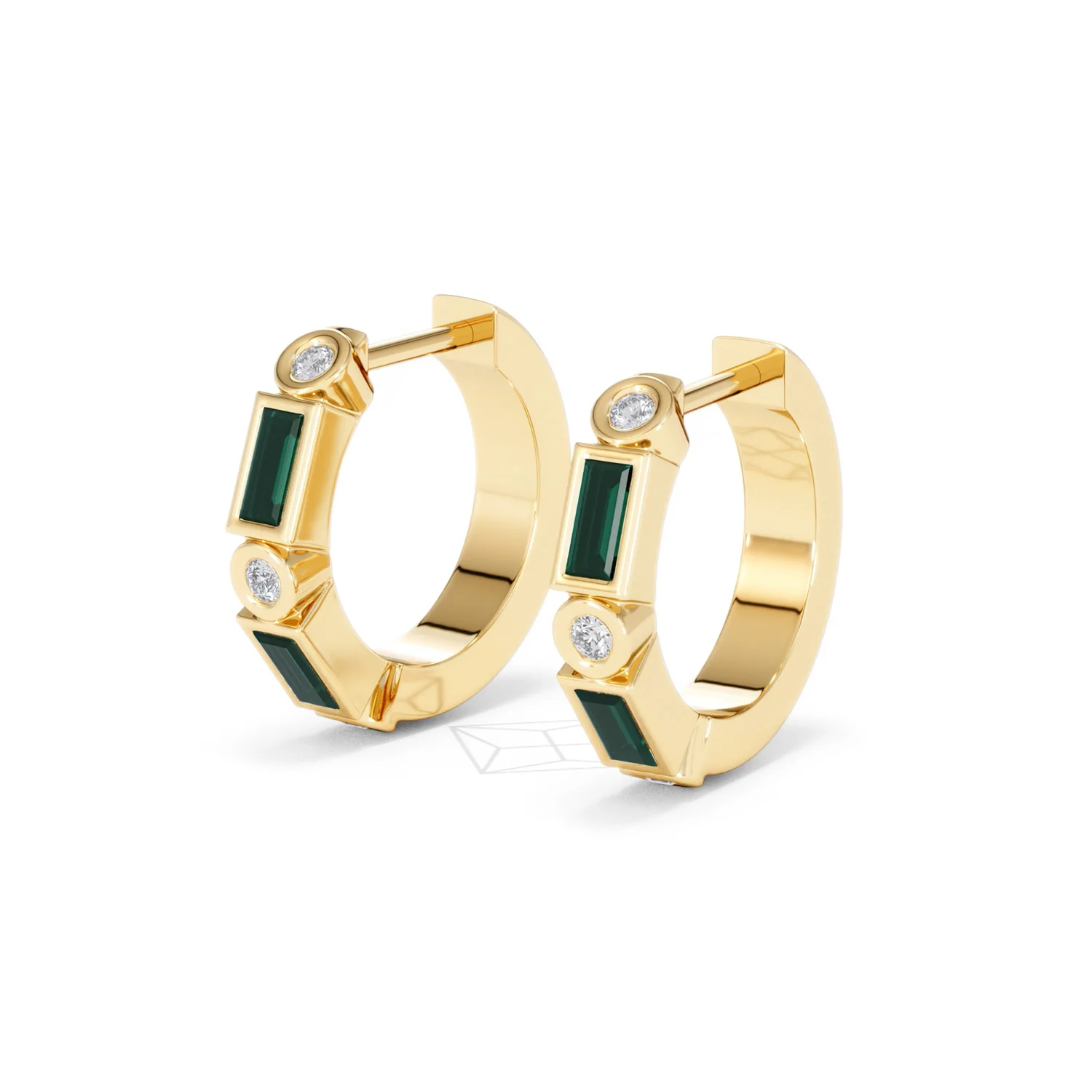 Forme 0.52ct Baguette Cut Lab Emerald Huggie Earrings in 18K Gold Vermeil - Image 79