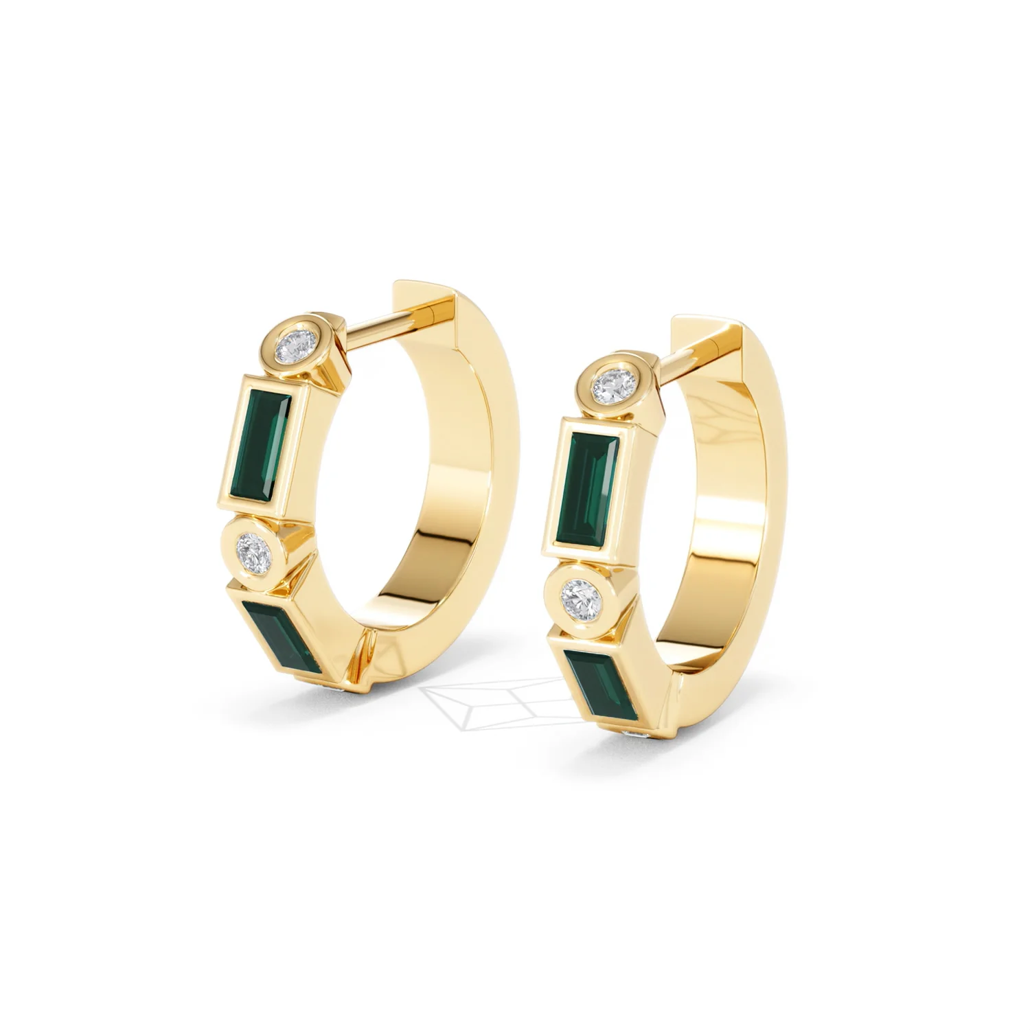 Forme 0.52ct Baguette Cut Lab Emerald Huggie Earrings in 18K Gold Vermeil - Image 80