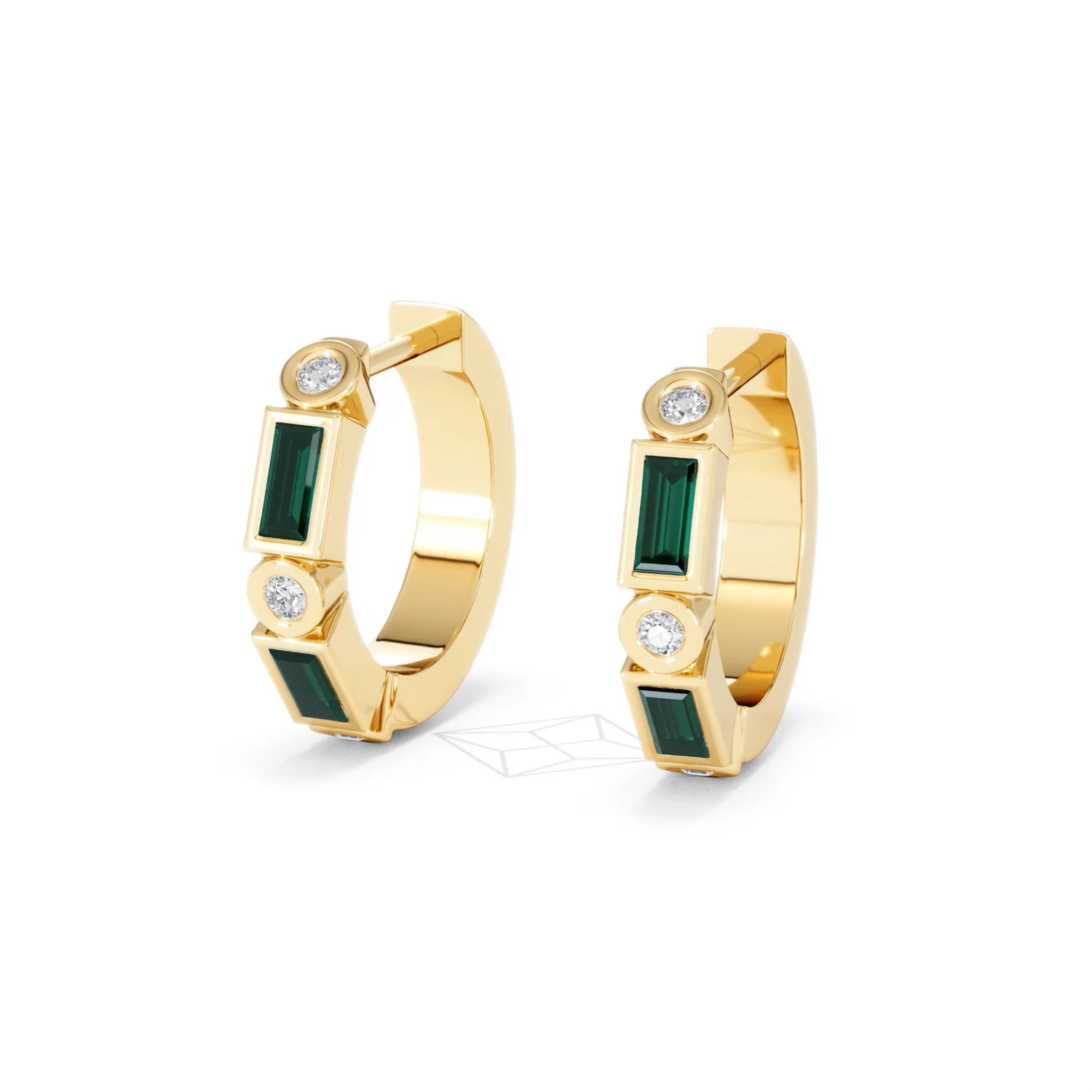 Forme 0.52ct Baguette Cut Lab Emerald Huggie Earrings in 18K Gold Vermeil - Image 82